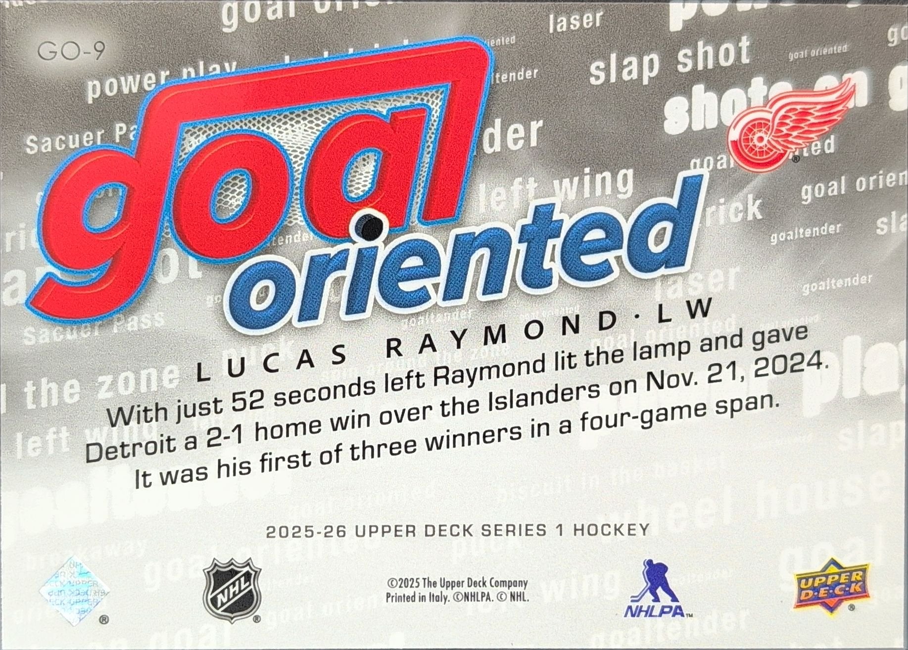 Lucas Raymond 2025-26 Upper Deck #GO-9 Goal Oriented Detroit Red Wings - back image