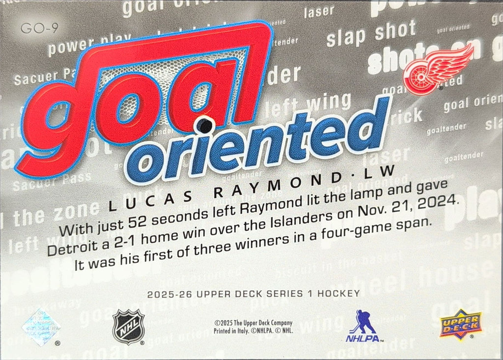 2025-26 Upper Deck Lucas Raymond #GO-9 Goal Oriented Detroit Red Wings back