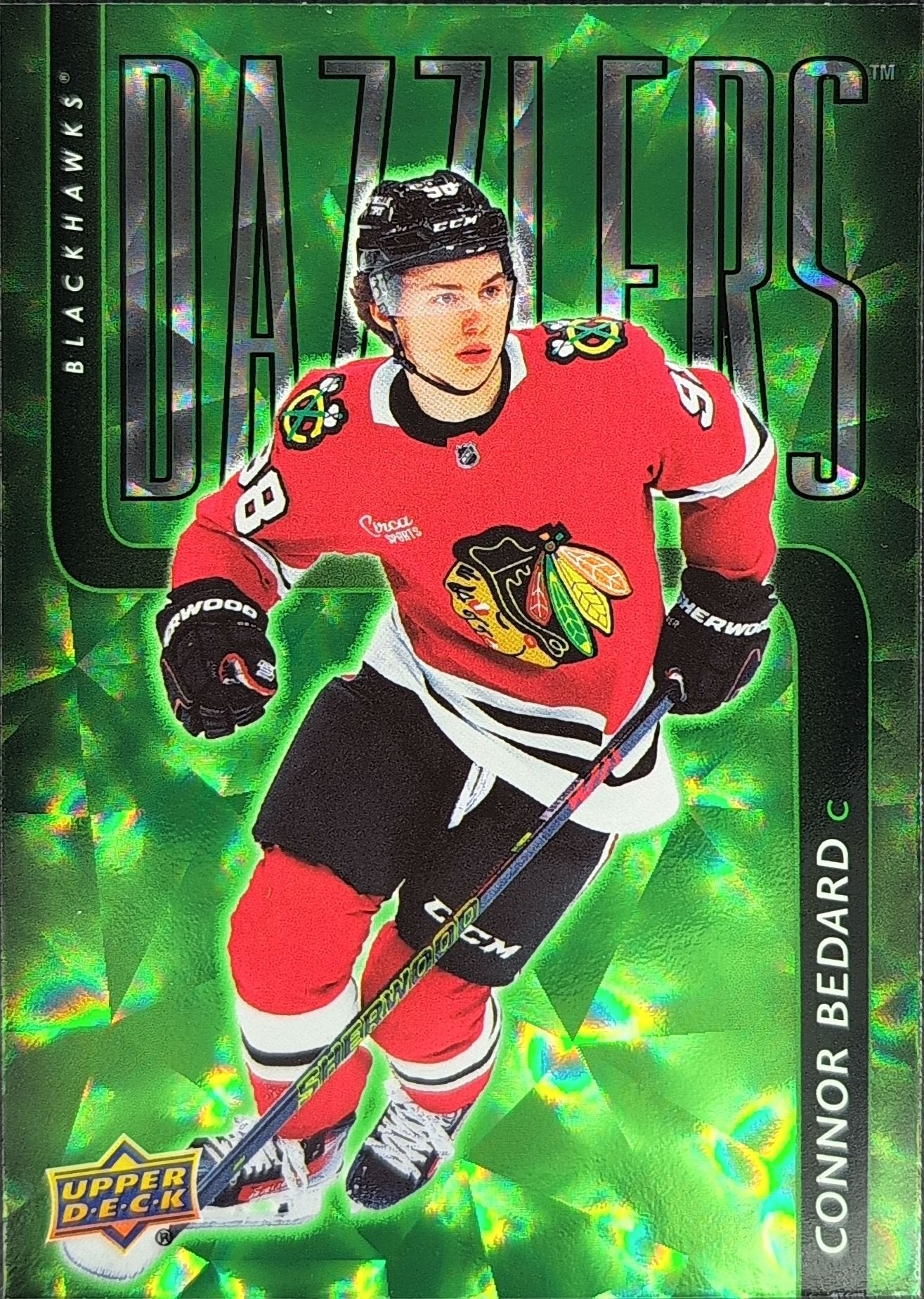 Connor Bedard 2025-26 Upper Deck #DZ-20 Dazzlers Green Chicago Blackhawks - front image