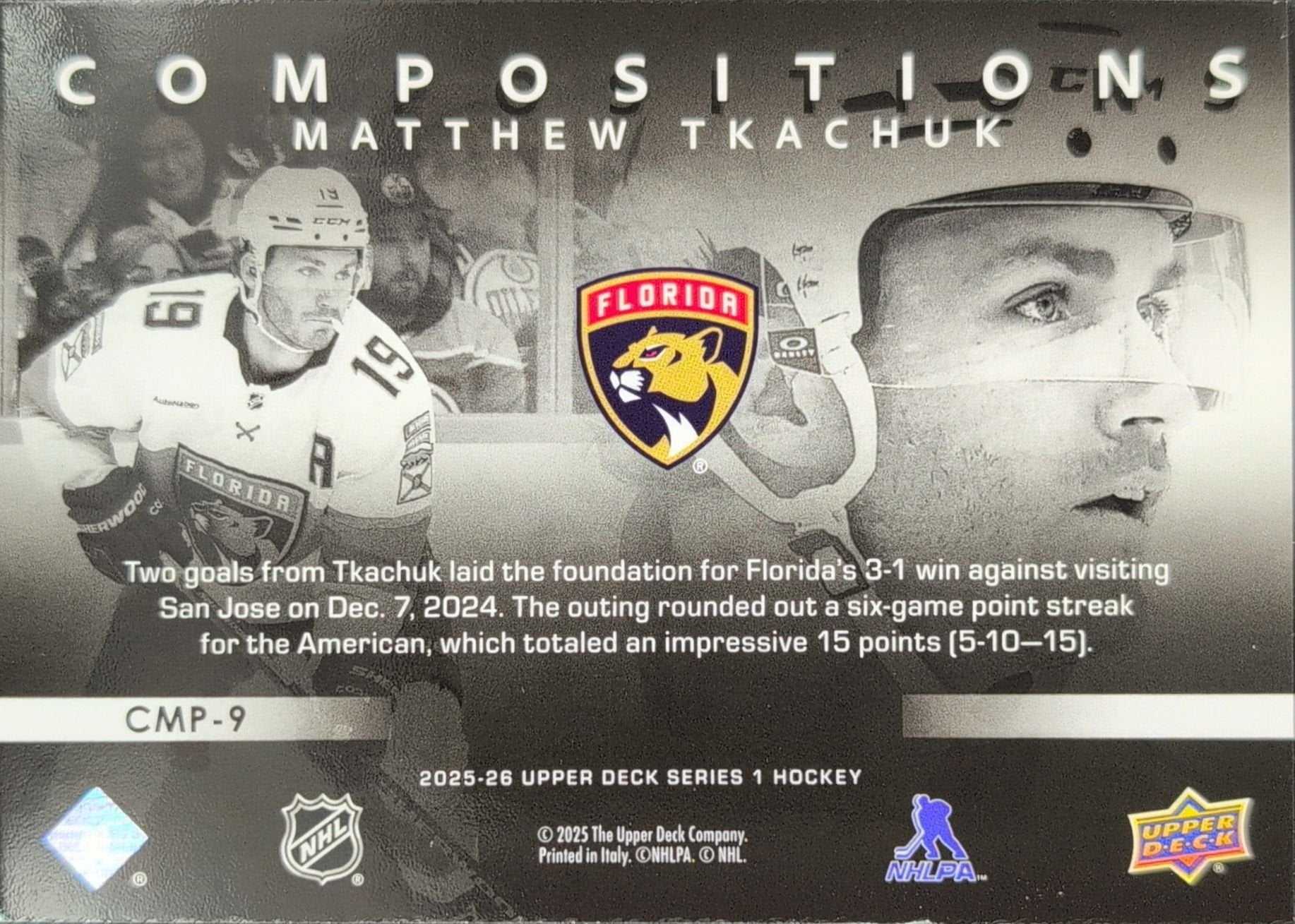 Matthew Tkachuk 2025-26 Upper Deck #CMP-9 Compositions Florida Panthers - back image