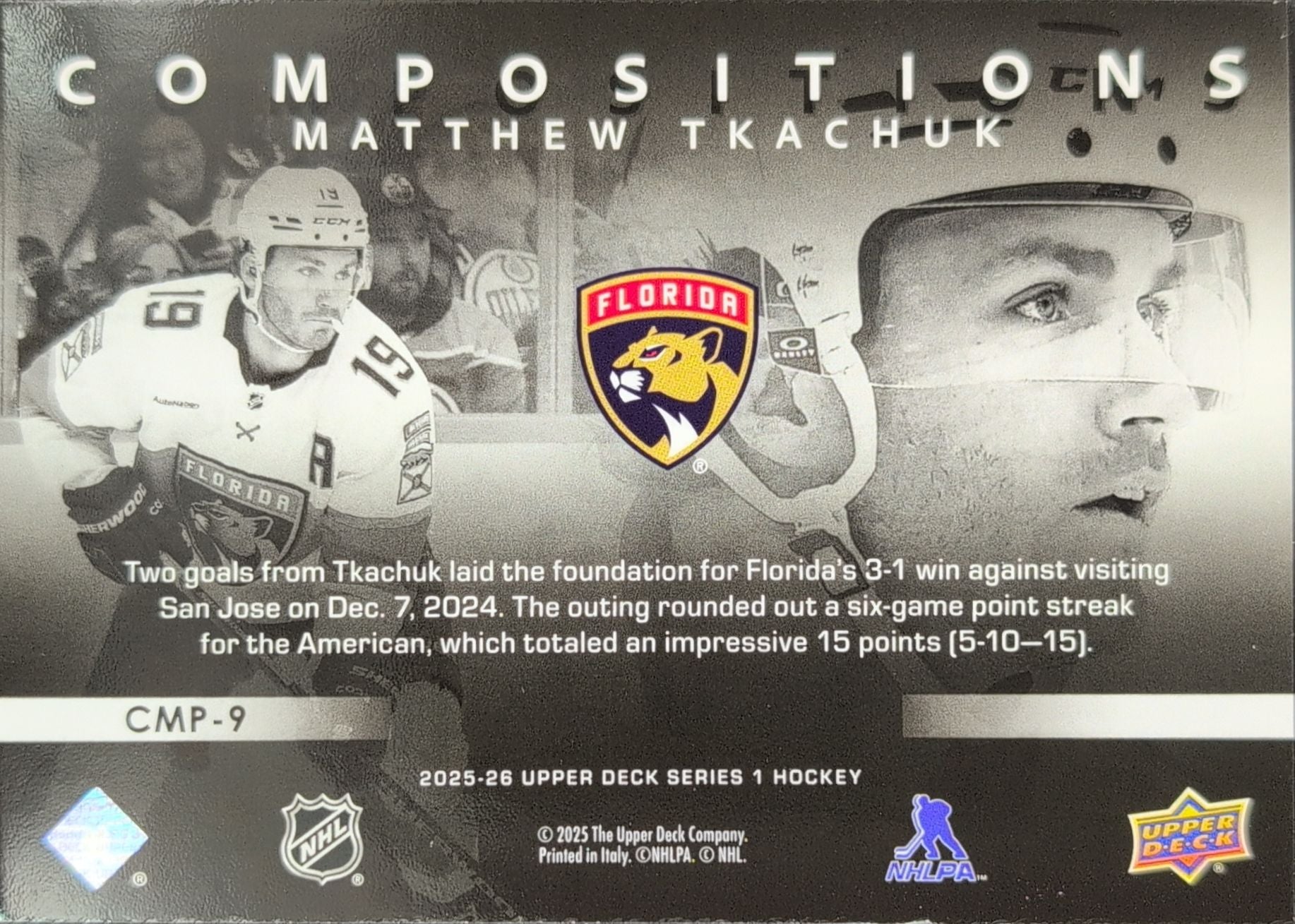 2025-26 Upper Deck Matthew Tkachuk #CMP-9 Compositions Florida Panthers back