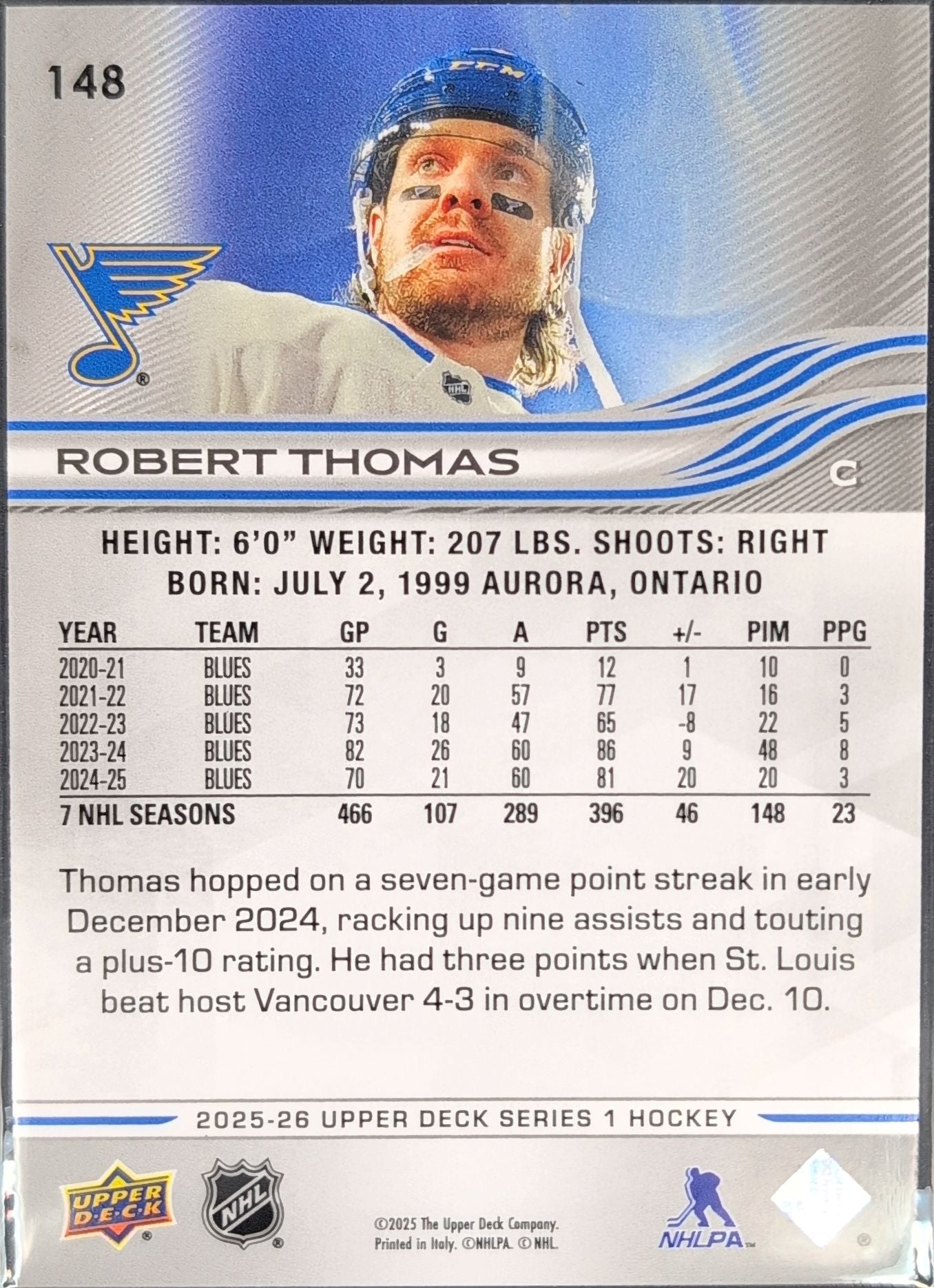 2025-26 Upper Deck Robert Thomas #148 St. Louis Blues back