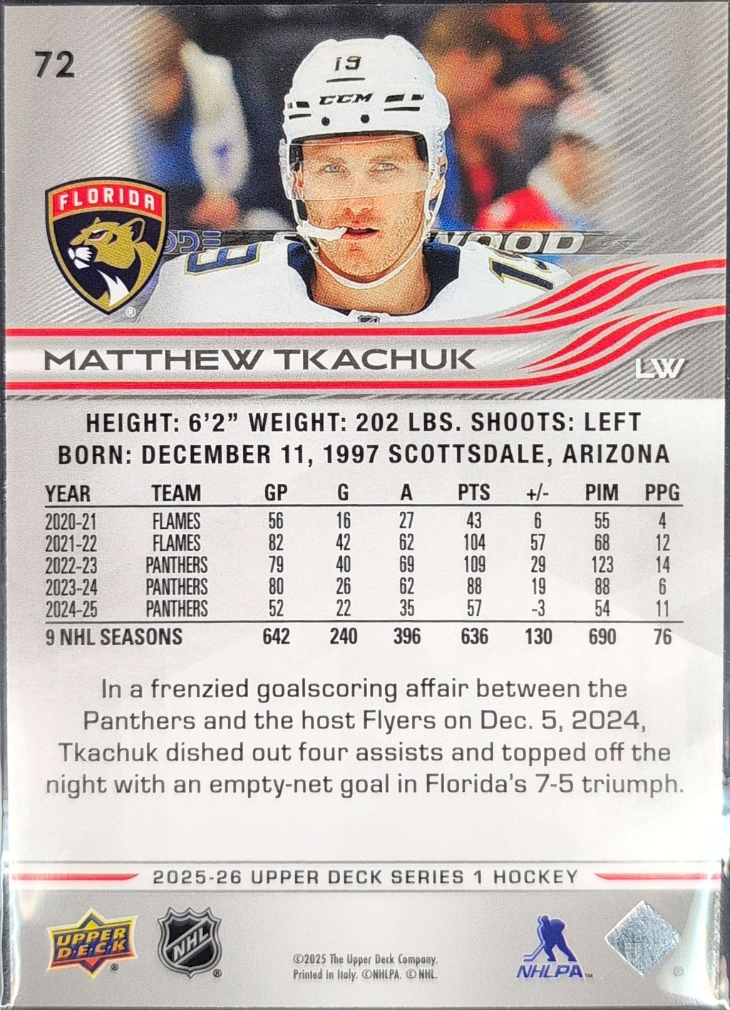 2025-26 Upper Deck Matthew Tkachuk #72 Florida Panthers back