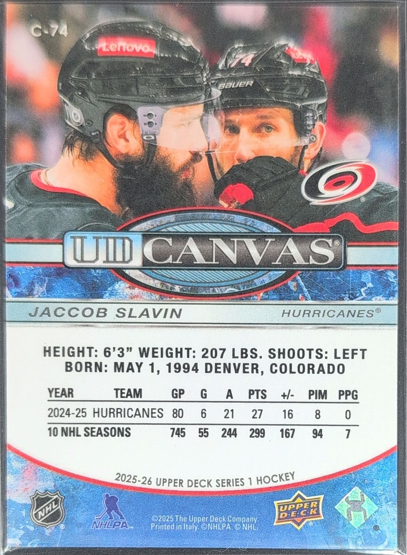 Jaccob Slavin 2025-26 Upper Deck #C-74 UD Canvas Carolina Hurricanes - back image