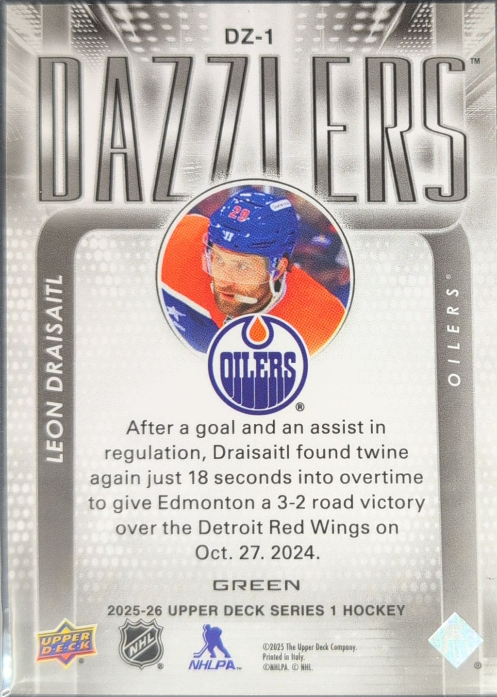 2025-26 Upper Deck Leon Draisaitl #DZ-1 Dazzlers Green Edmonton Oilers back