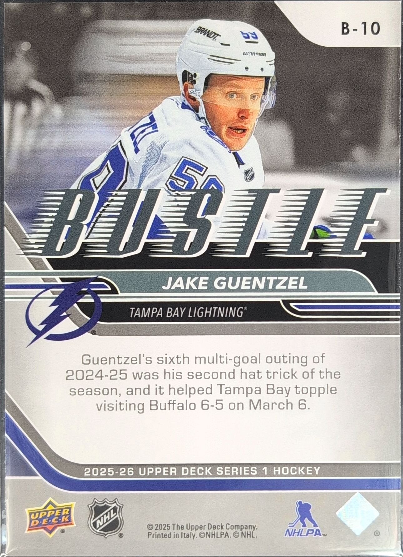 Jake Guentzel 2025-26 Upper Deck #B-10 Bustle Tampa Bay Lightning - back image