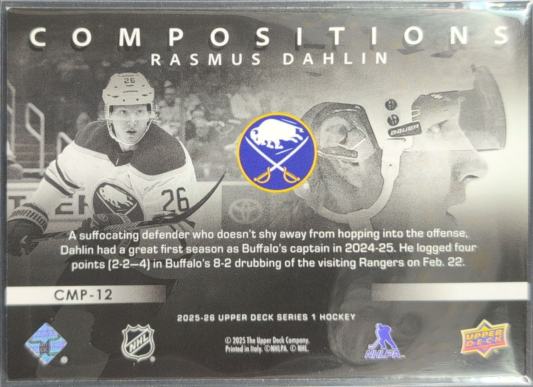 Rasmus Dahlin 2025-26 Upper Deck #CMP-12 Compositions Buffalo Sabres - back image