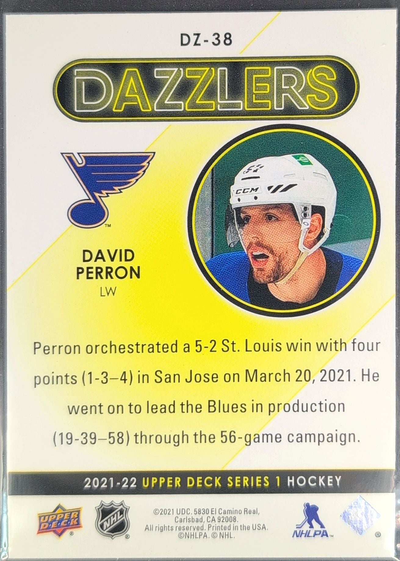 2021-2022 Upper Deck David Perron #DZ-38 St. Louis Blues back