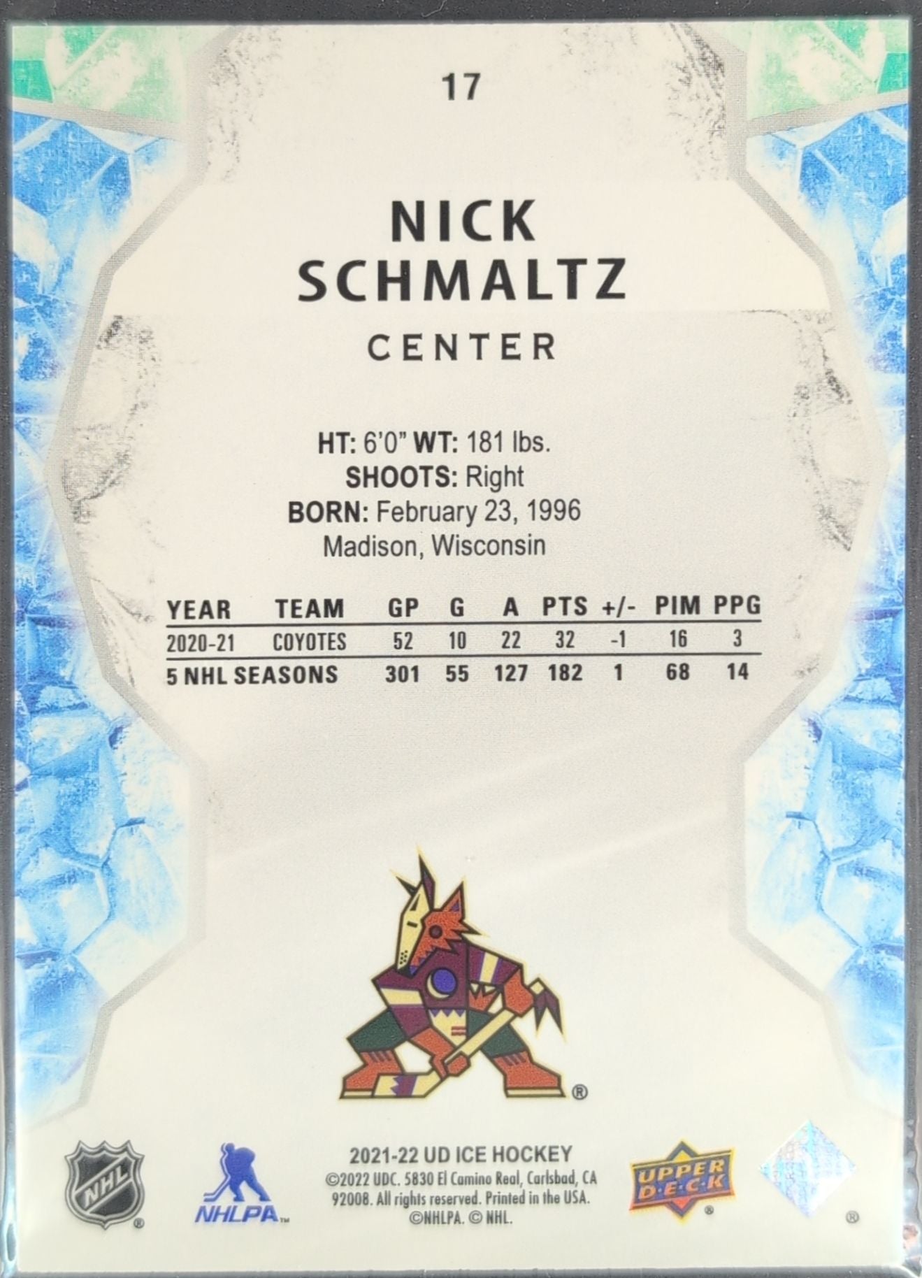 2021-22 Upper Deck Ice Nick Schmaltz #17 Gold Arizona Coyotes back