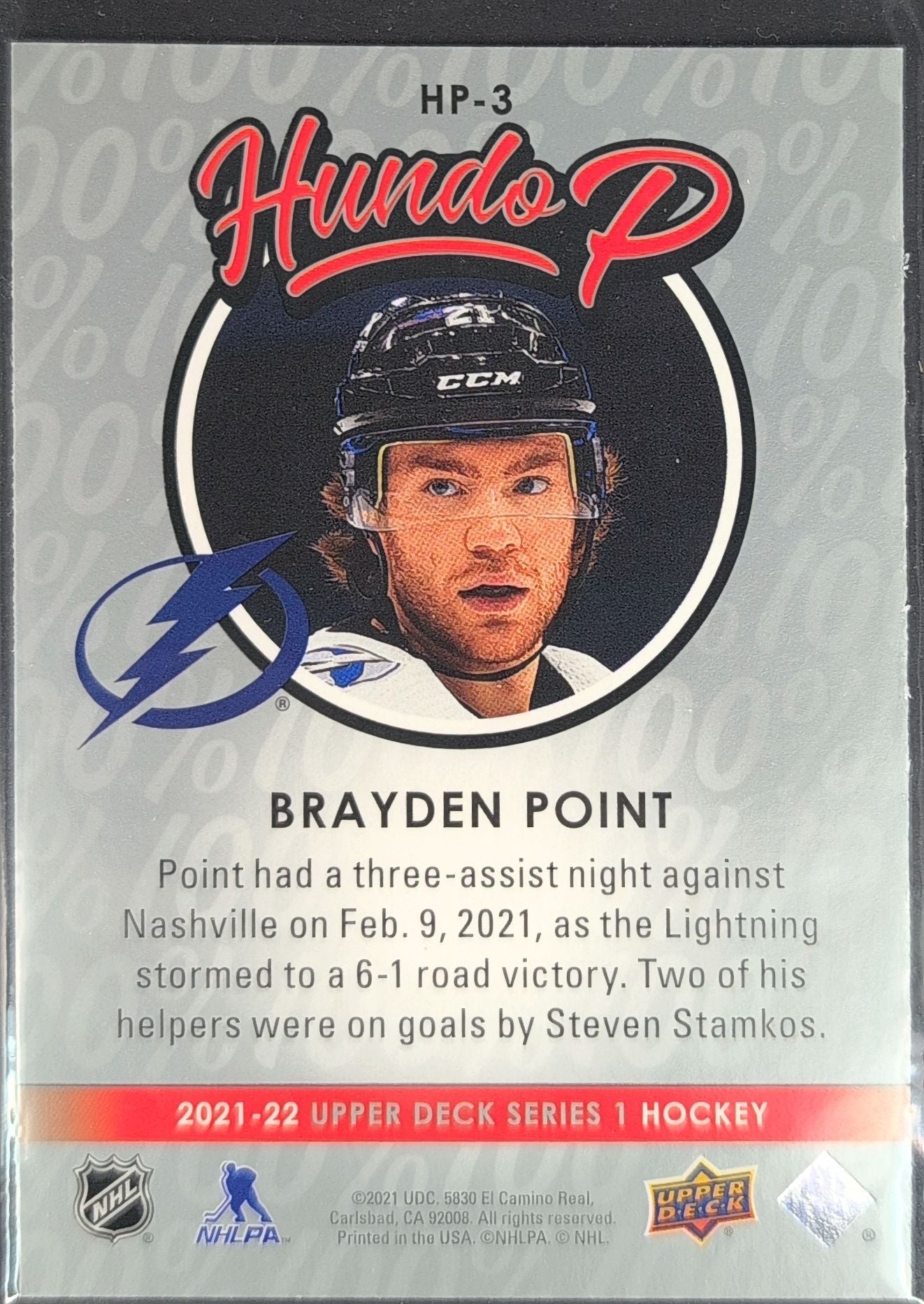 2021-2022 Upper Deck Brayden Point #HP-3 Tampa Bay Lightning back