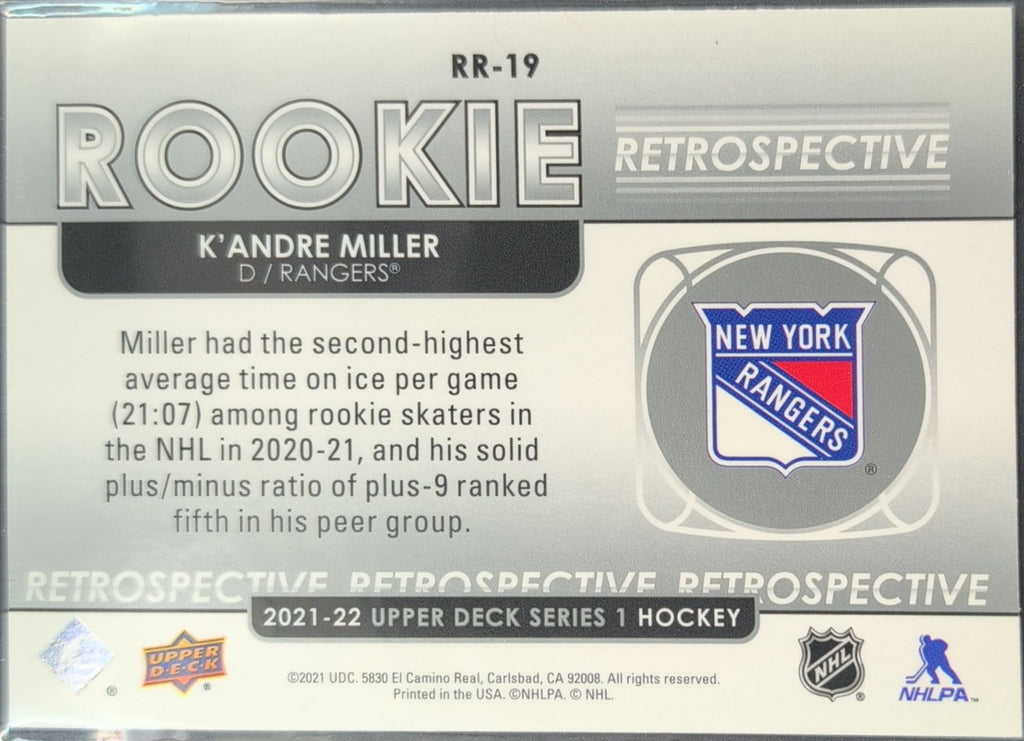 2021-2022 Upper Deck K'Andre Miller #RR-19 New York Rangers back