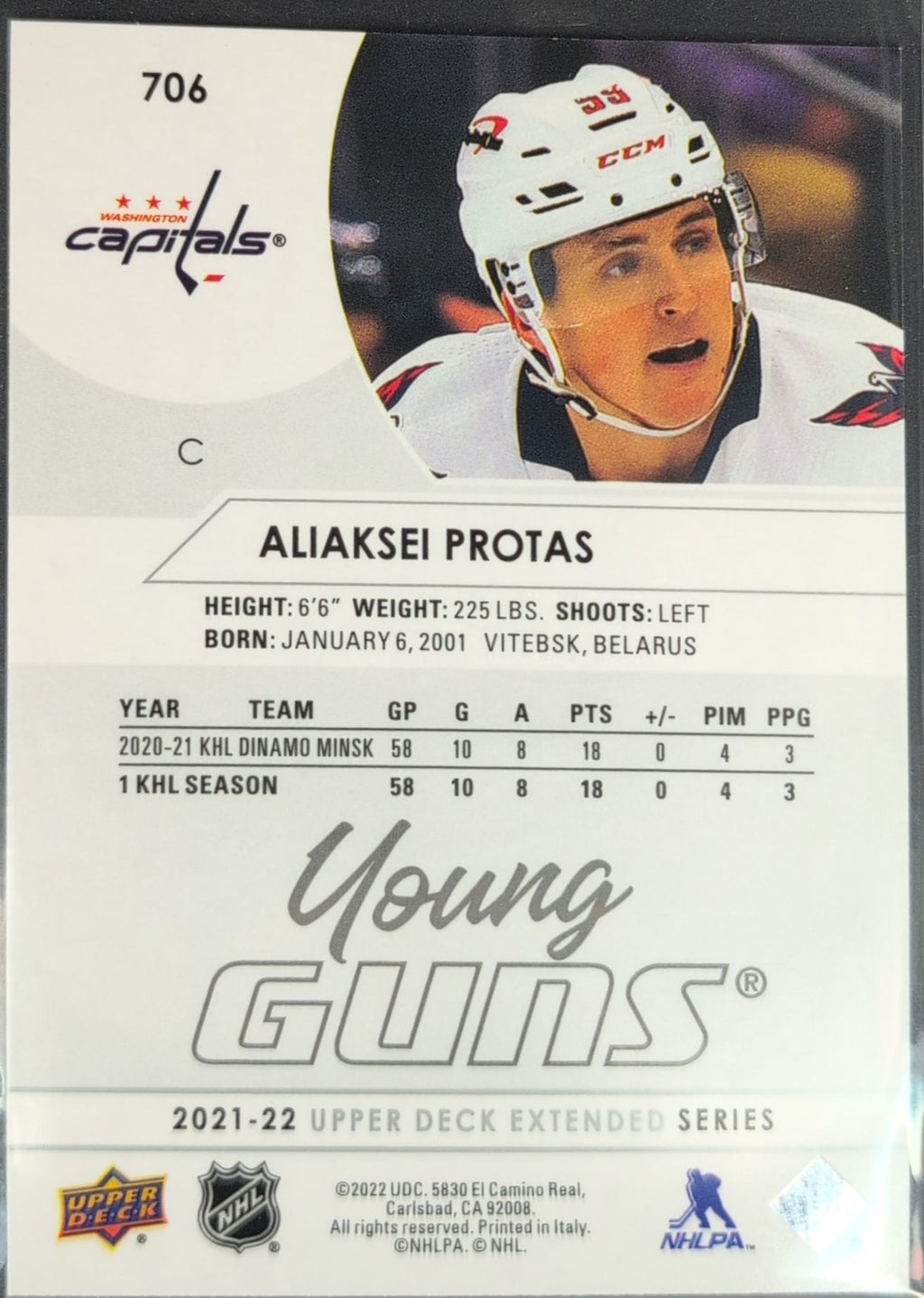 2021-2022 Upper Deck Aliaksei Protas #706 RC Washington Capitals back
