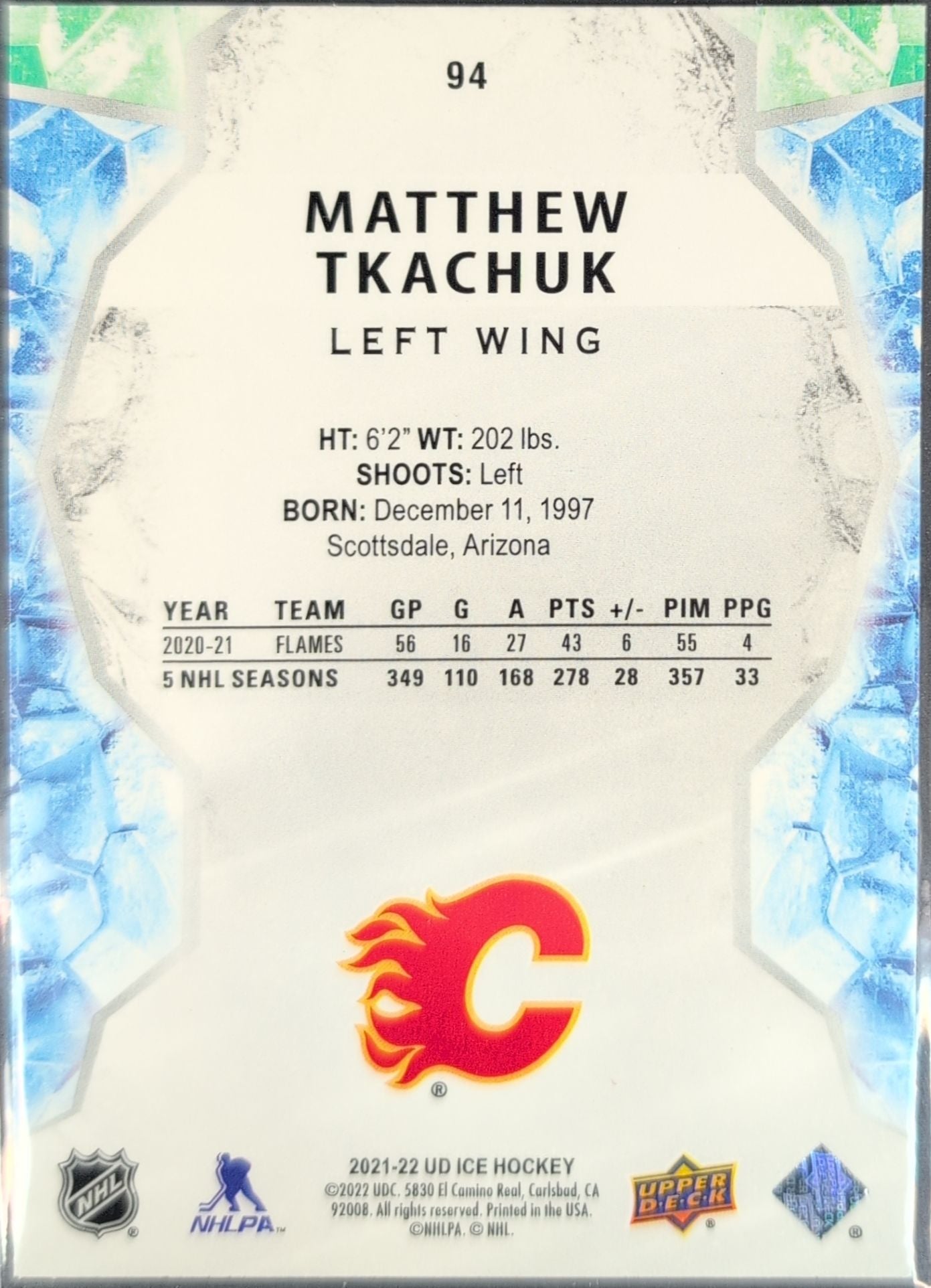 2021-22 Upper Deck Ice Matthew Tkachuk #94 Calgary Flames back