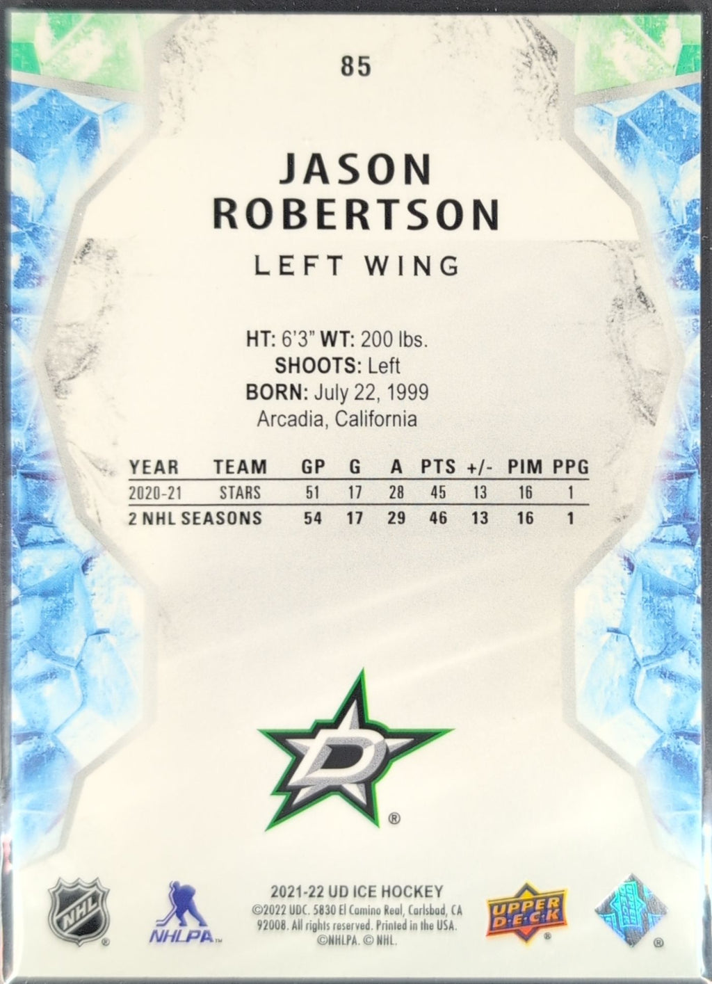 2021-2022 Upper Deck Jason Robertson #85 Dallas Stars back