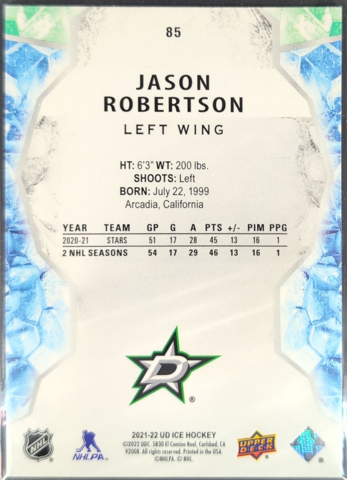 2021-2022 Upper Deck Jason Robertson #85 Dallas Stars back