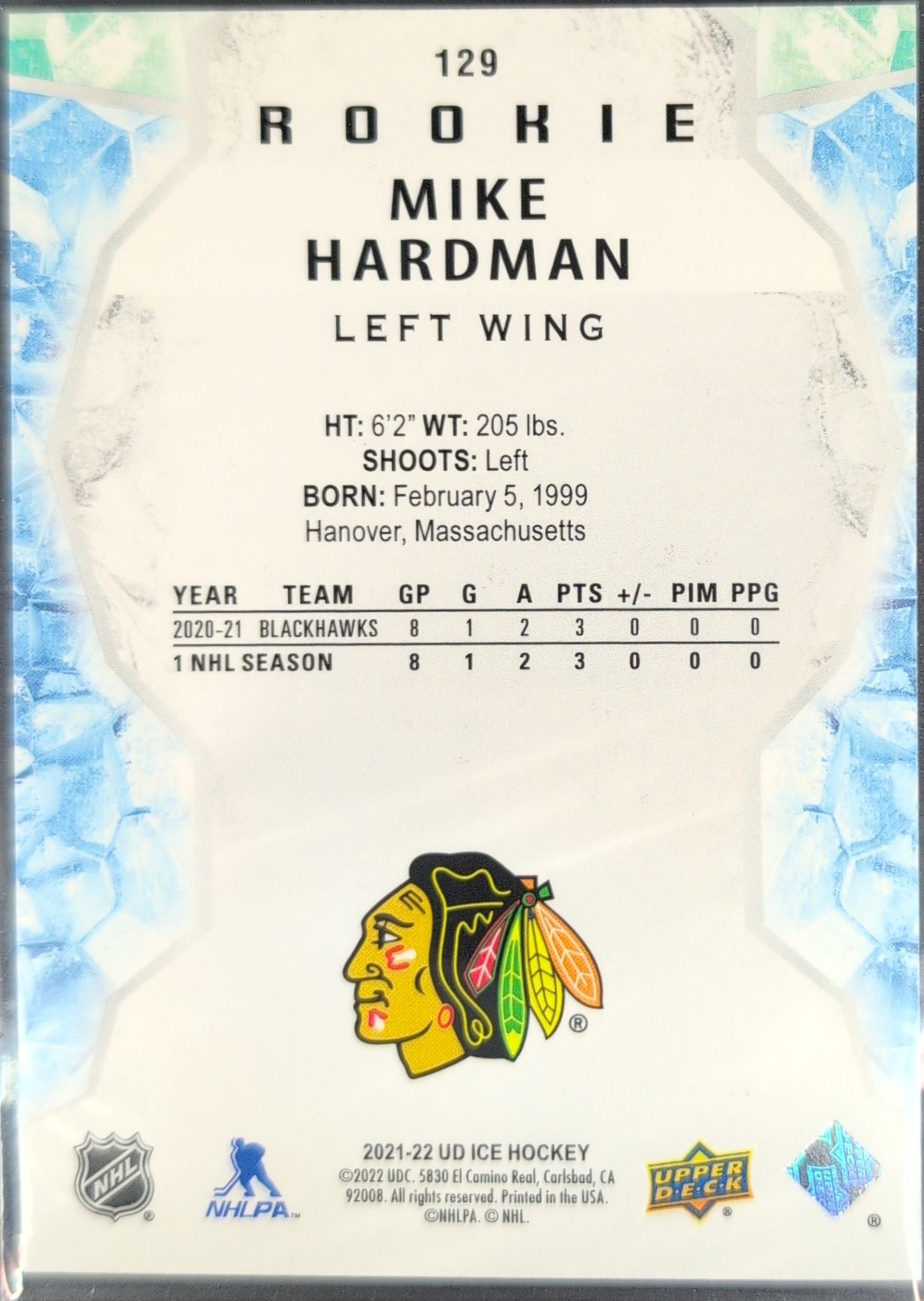 2021-2022 Upper Deck Mike Hardman #129 Chicago Blackhawks back