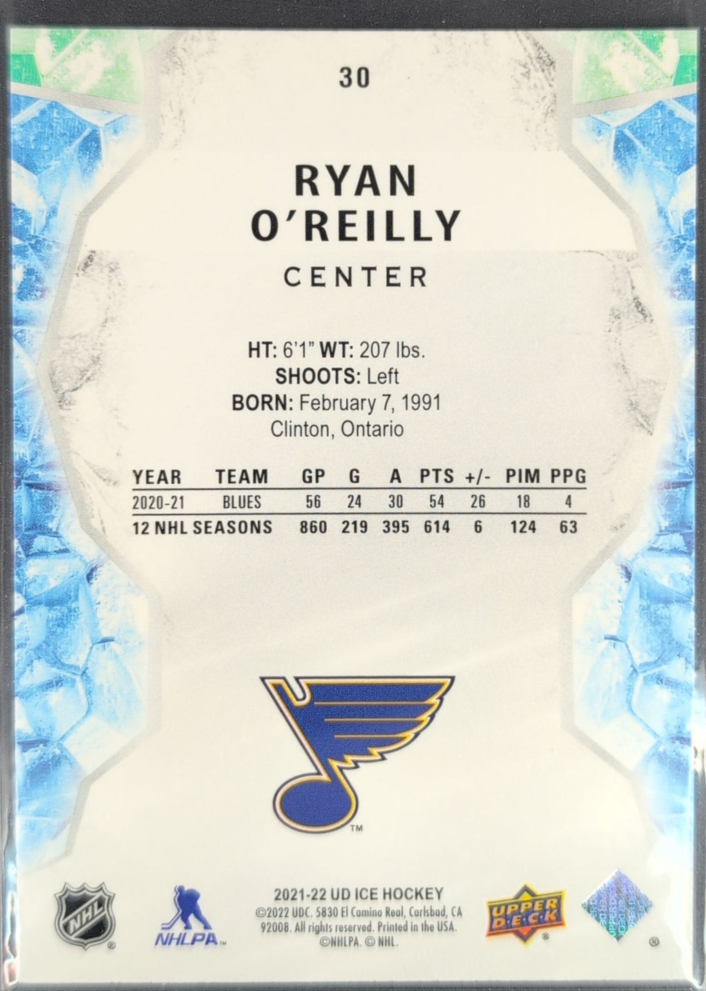 2021-2022 Upper Deck Ryan O'Reilly #30 St. Louis Blues back