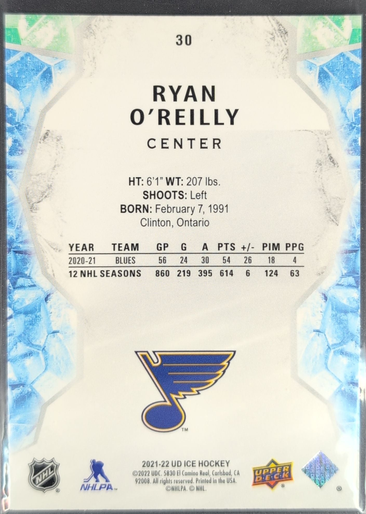 2021-2022 Upper Deck Ryan O'Reilly #30 St. Louis Blues back