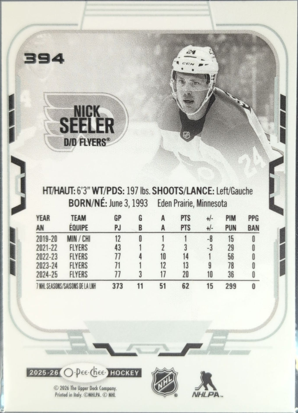 2025-26 O-Pee-Chee Nick Seeler #394 Philadelphia Flyers back