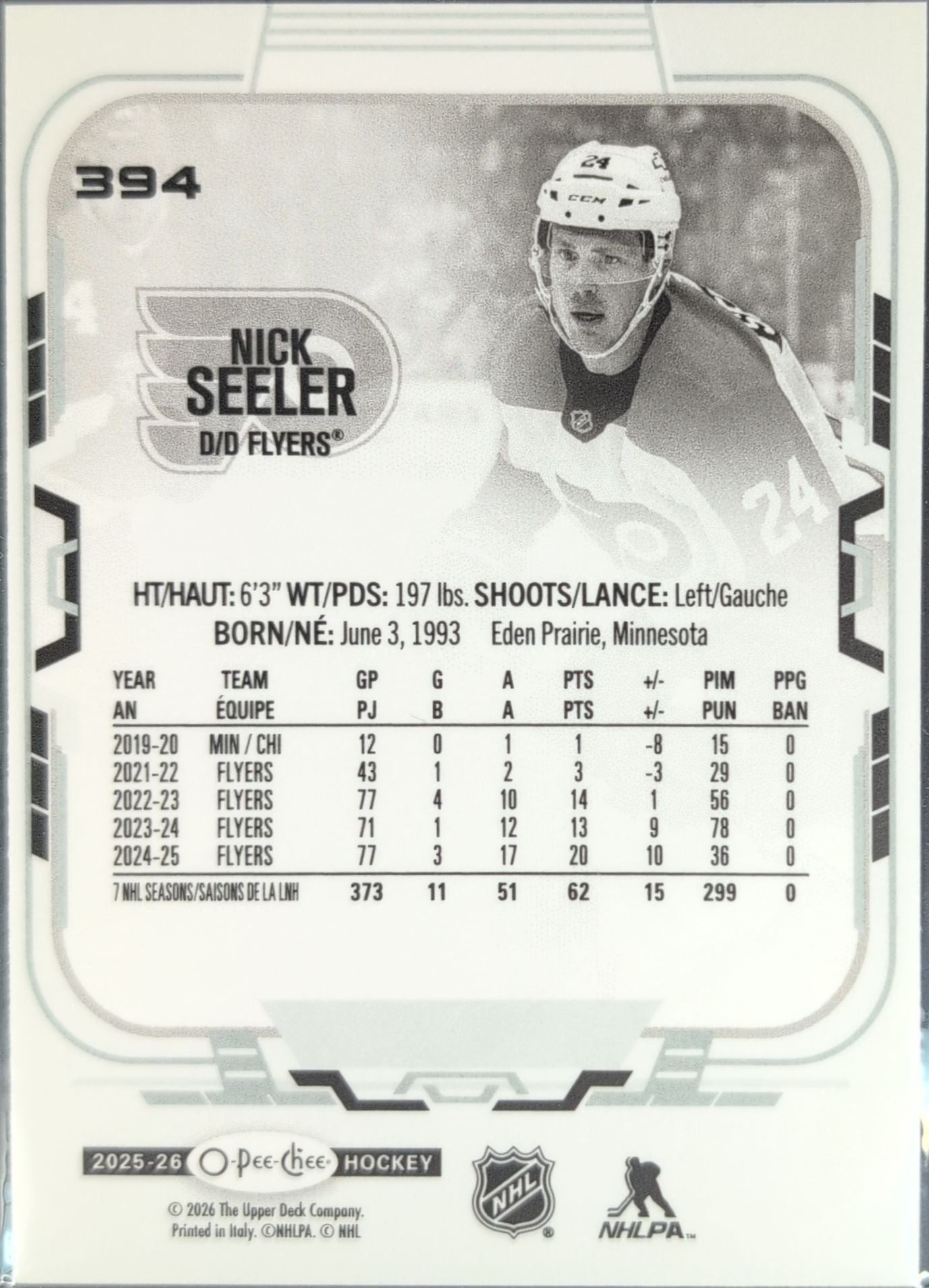 2025-26 O-Pee-Chee Nick Seeler #394 Philadelphia Flyers back