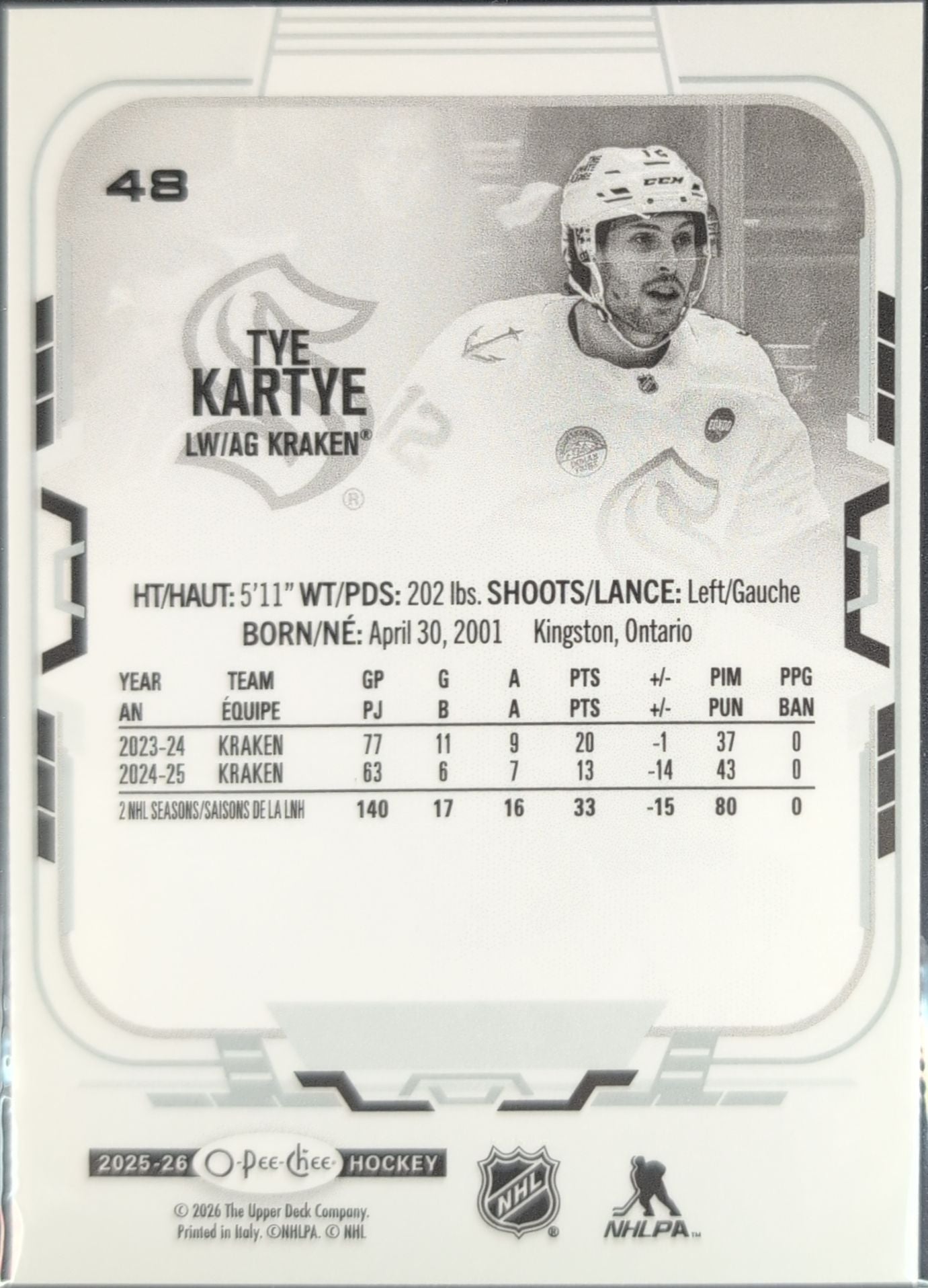 2025-26 O-Pee-Chee Tye Kartye #48 Seattle Kraken back