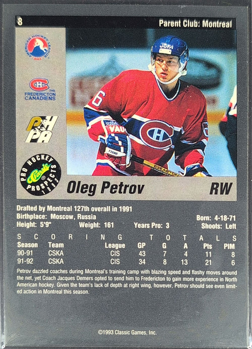 1993 Classic Pro Prospects Oleg Petrov #8 Fredericton Canadiens back