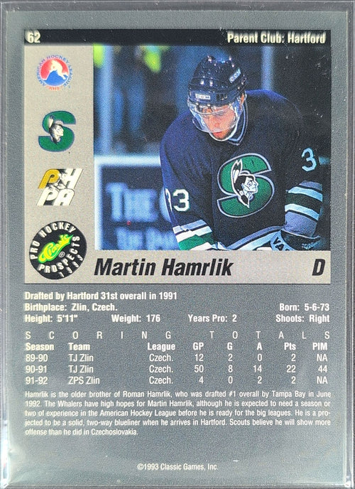 1993 Classic Pro Prospects Martin Hamrlik #62 Springfield Indians back
