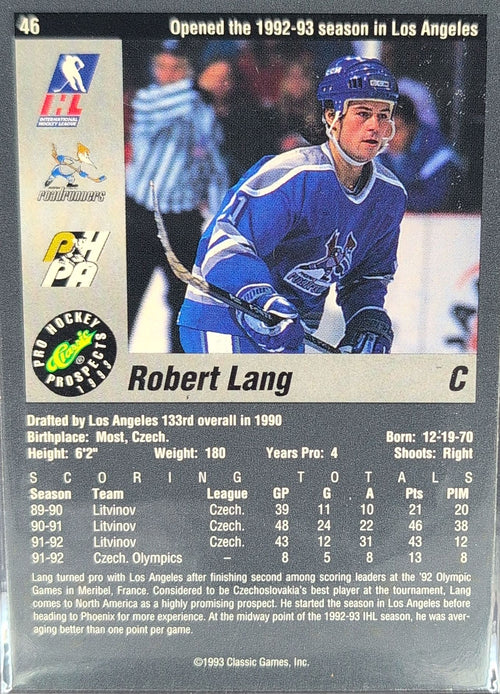 1993 Classic Pro Prospects Robert Lang #46 Phoenix Roadrunners back