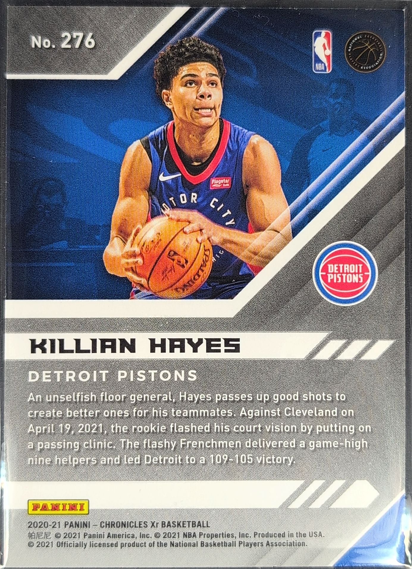 2020-21 Panini Chronicles Killian Hayes #276 Teal RC Detroit Pistons back