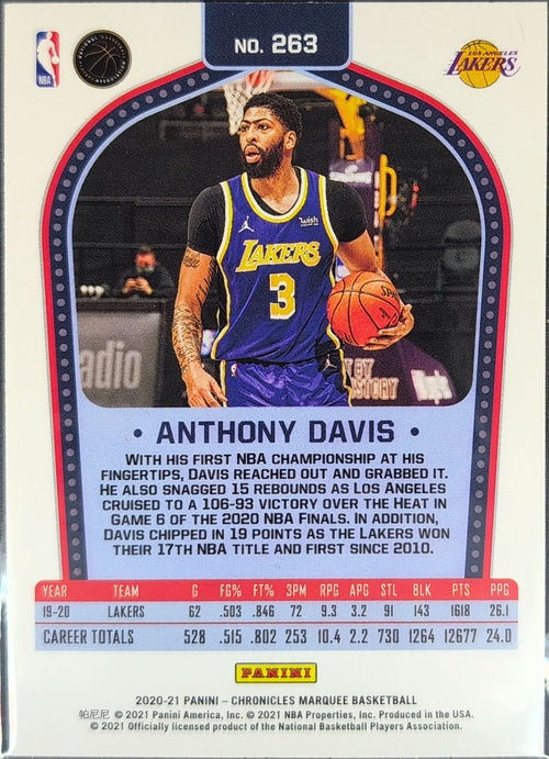 2020-21 Panini Chronicles Anthony Davis #263 Los Angeles Lakers back