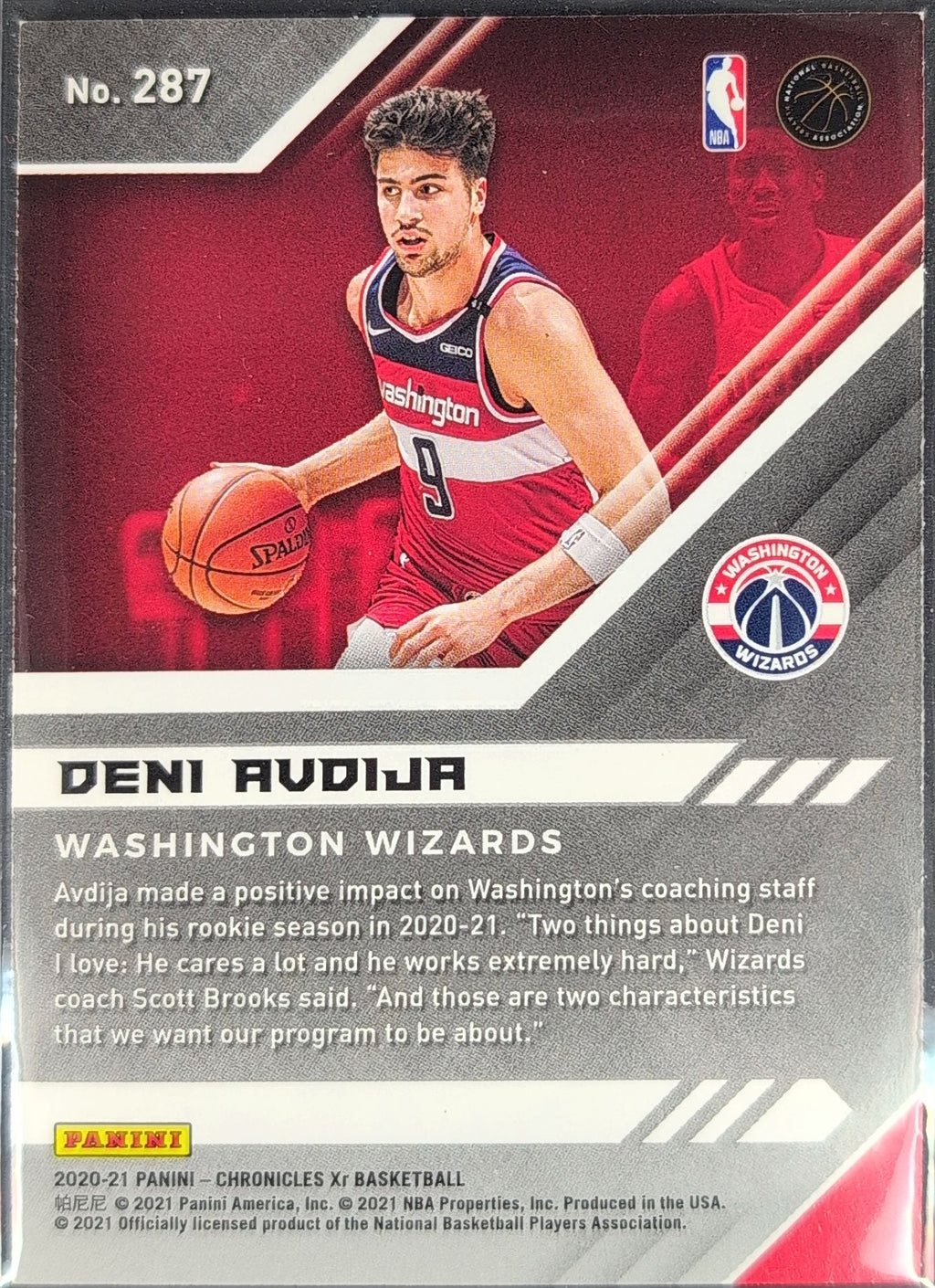 2020-21 Panini Chronicles Deni Avdija #287 Green RC Washington Wizards back