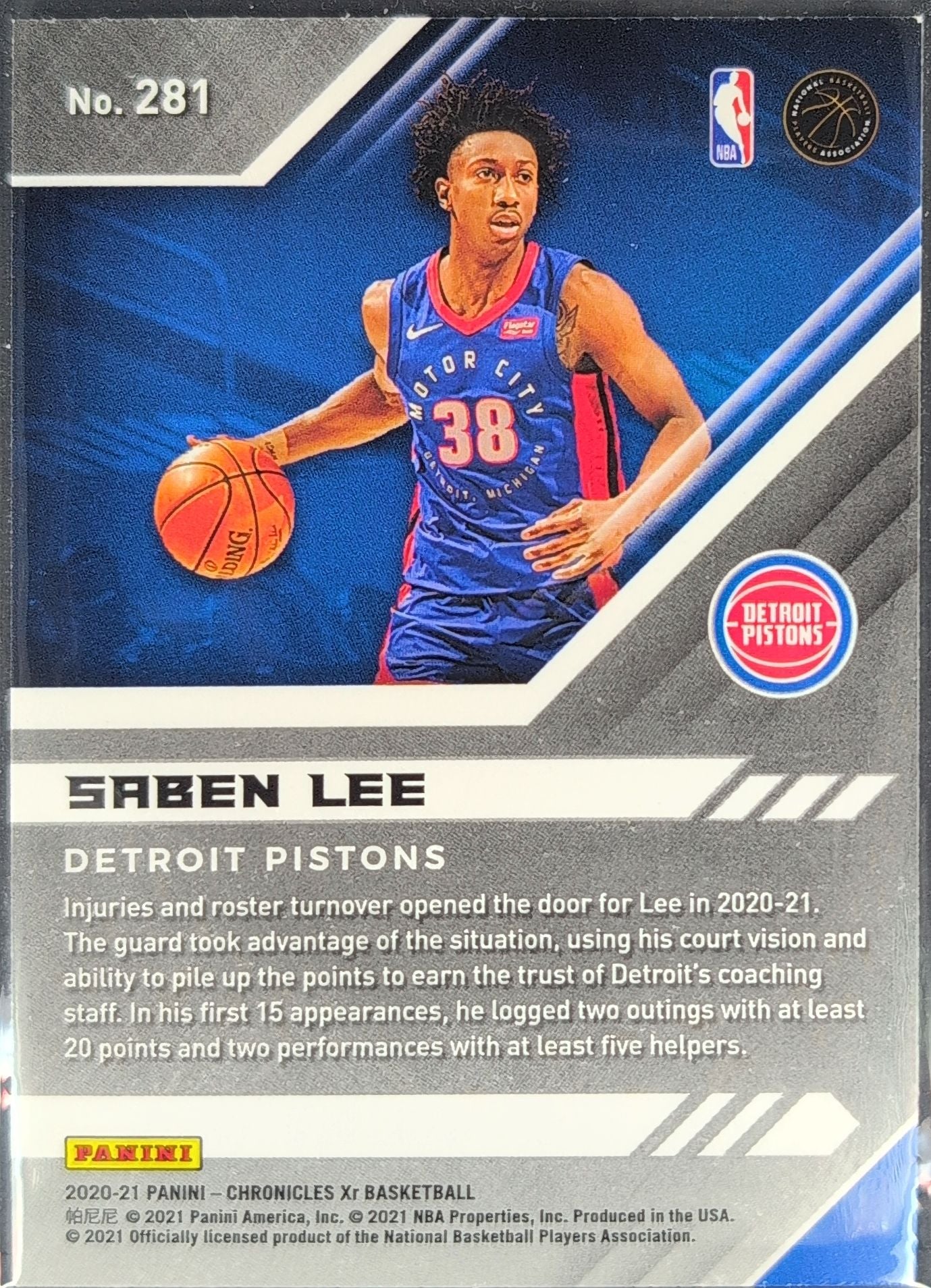 2020-21 Panini Chronicles Saben Lee #281 RC Detroit Pistons back