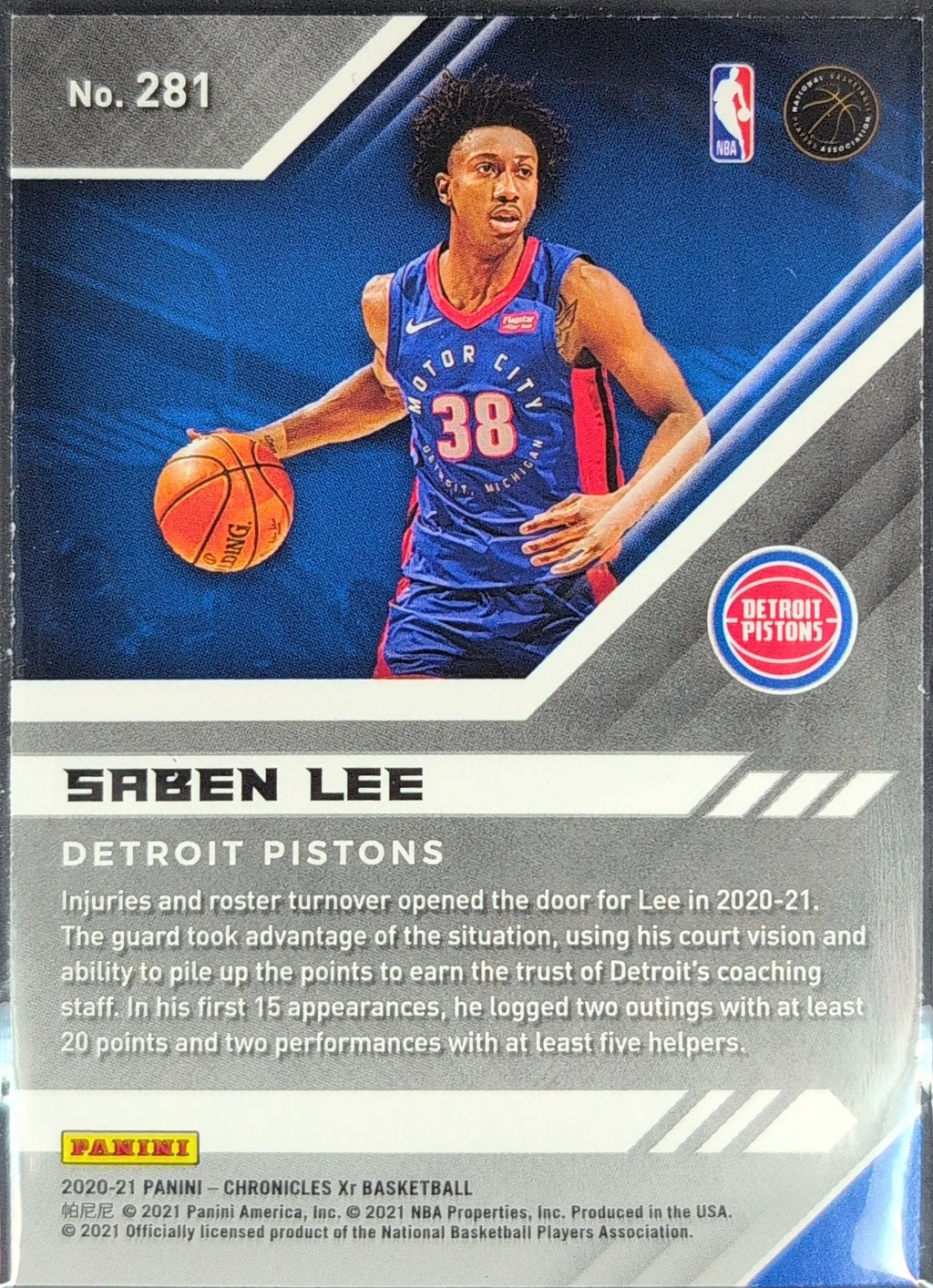 2020-21 Panini Chronicles Saben Lee #281 Bronze RC Detroit Pistons back