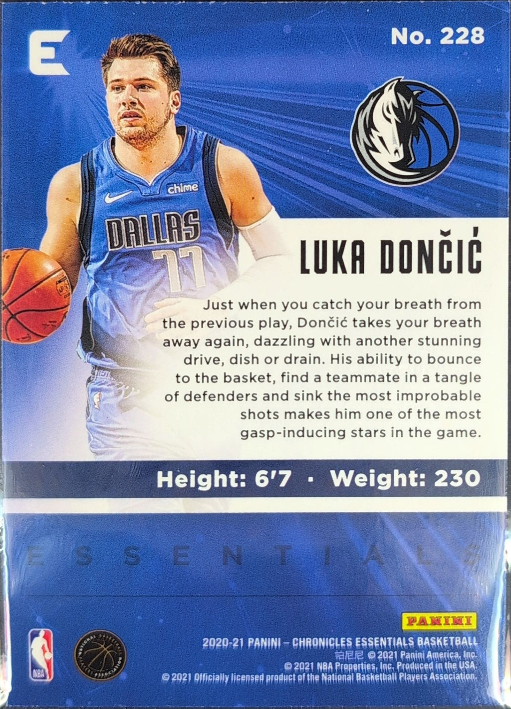 2020-21 Panini Chronicles Luka Doncic #228 Dallas Mavericks back