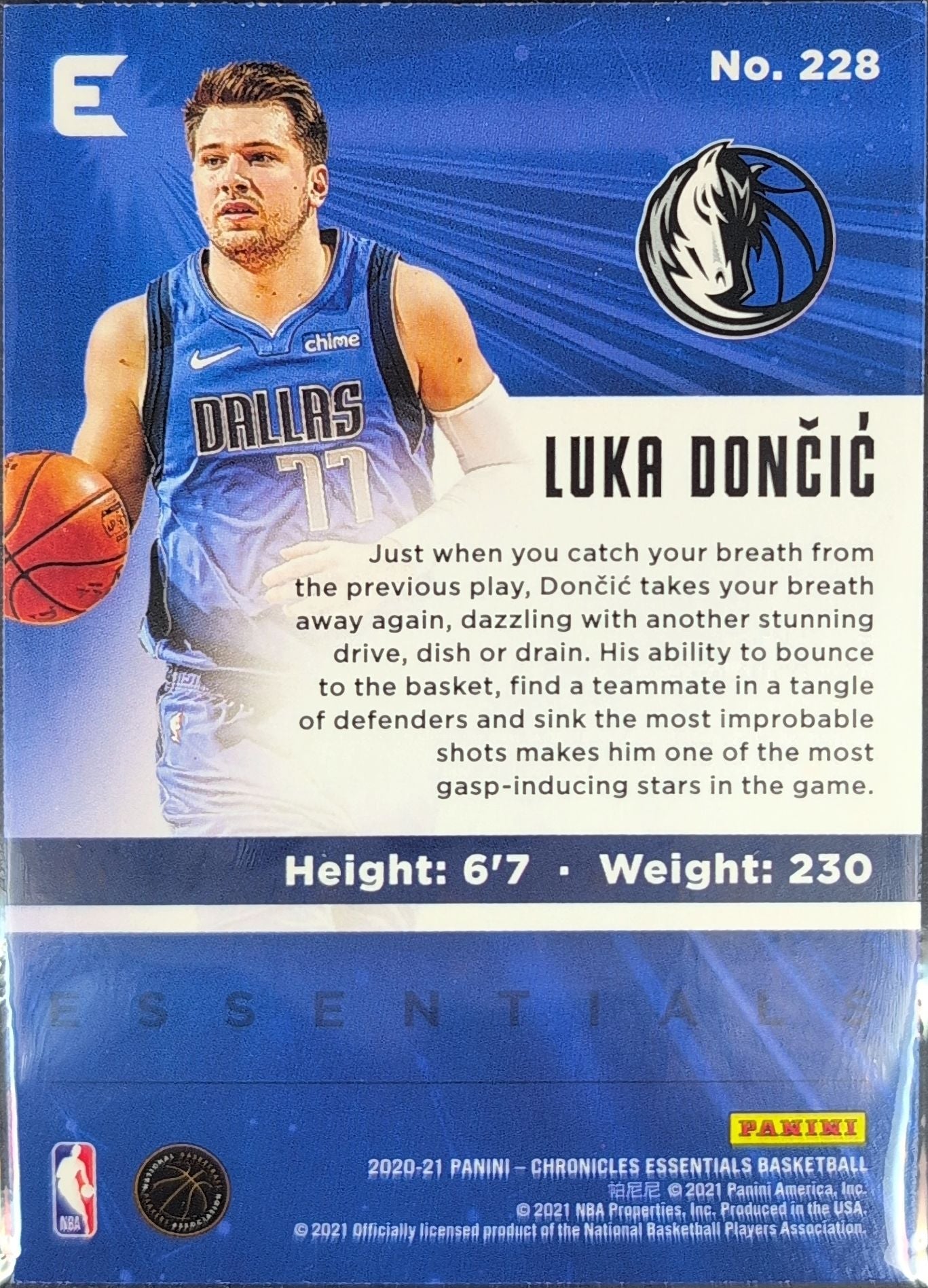 2020-21 Panini Chronicles Luka Doncic #228 Dallas Mavericks back