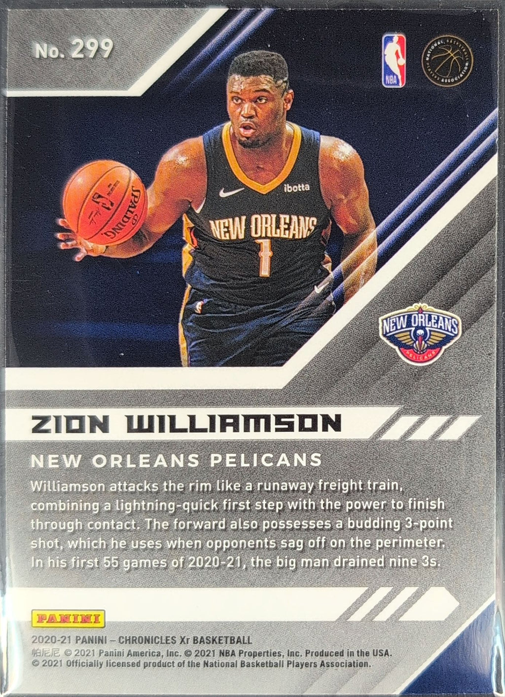 2020-21 Panini Chronicles Zion Williamson #299 New Orleans Pelicans back