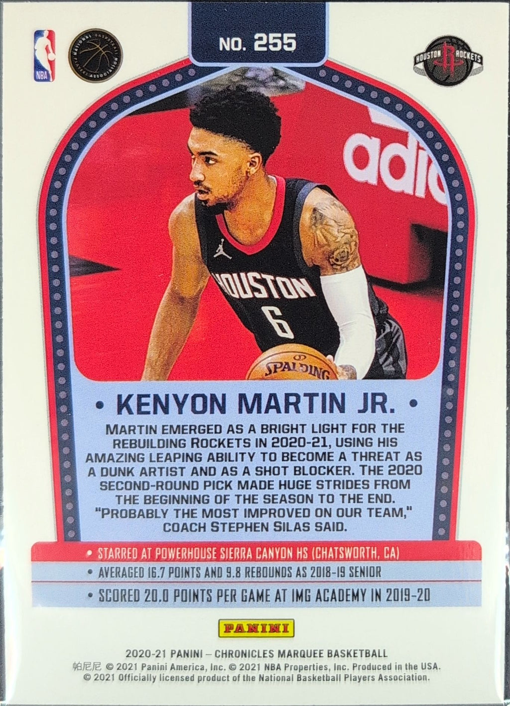 2020-21 Panini Chronicles Kenyon Martin Jr. #255 Pink RC Houston Rockets back