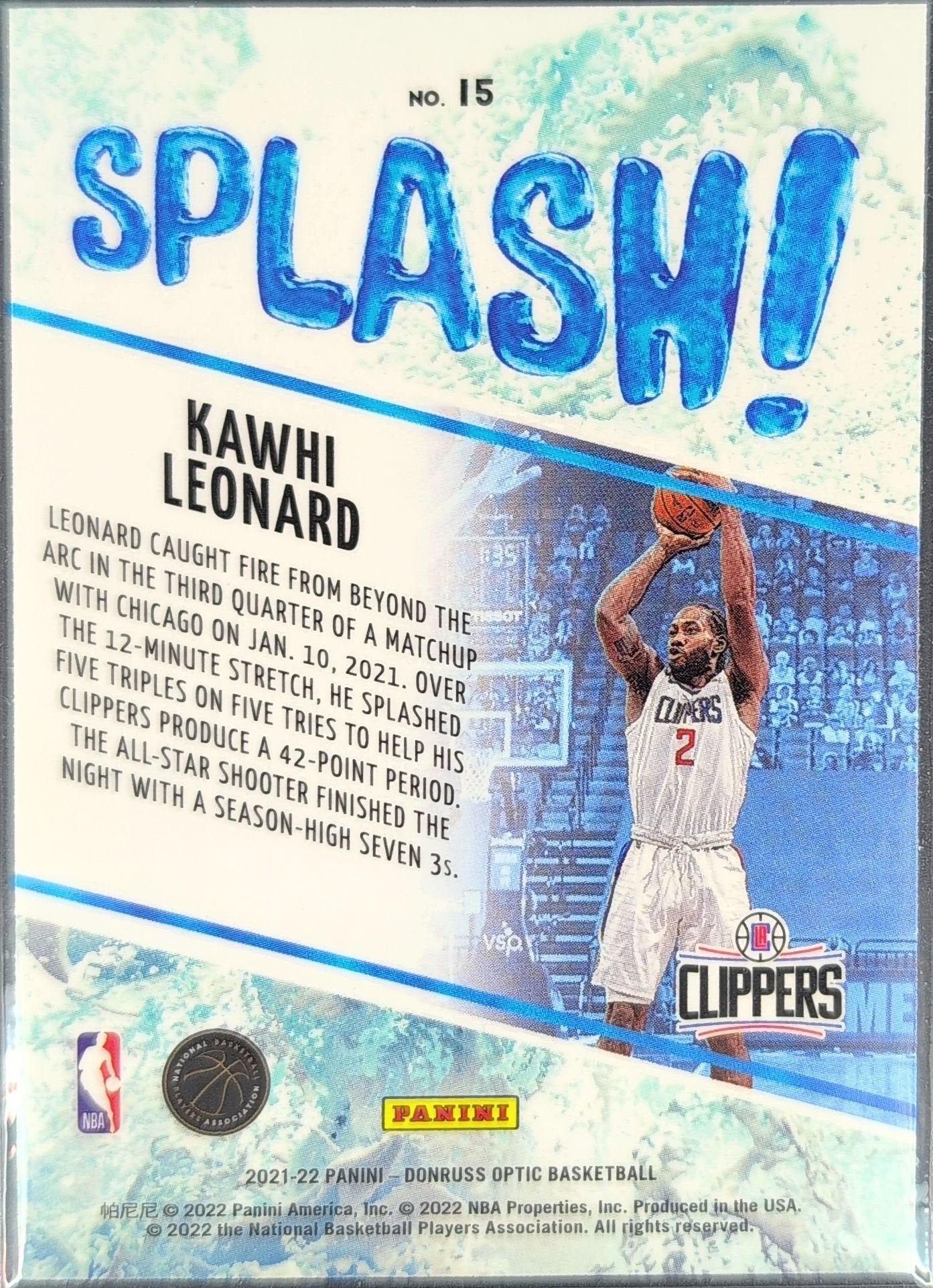 Kawhi Leonard 2021-22 Donruss Optic #15 Splash! Los Angeles Clippers - back image