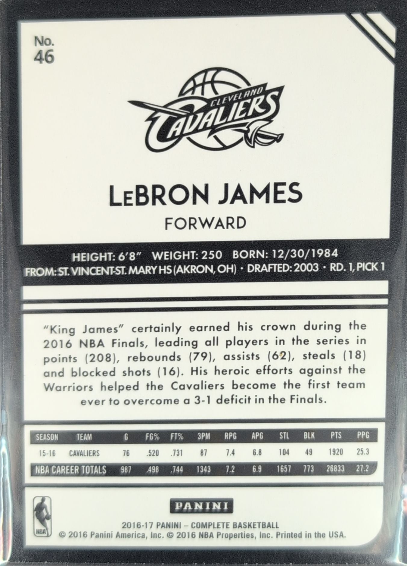 2016-17 Panini Complete LeBron James #46 Silver Cleveland Cavaliers back