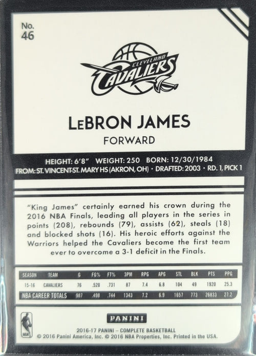 2016-17 Panini Complete LeBron James #46 Silver Cleveland Cavaliers back