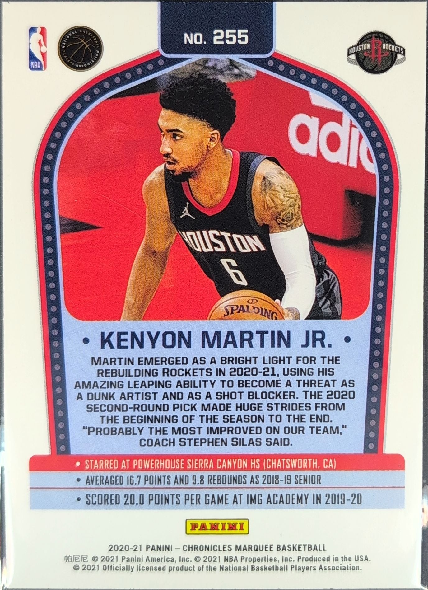 2020-21 Panini Chronicles Kenyon Martin Jr. #255 RC Houston Rockets back