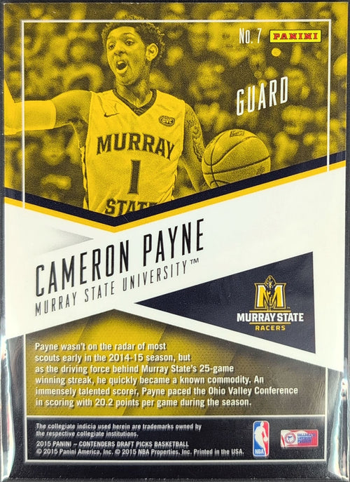 2015 Panini Contenders Draft Picks Cameron Payne #7 School Colors Murray State Racers back