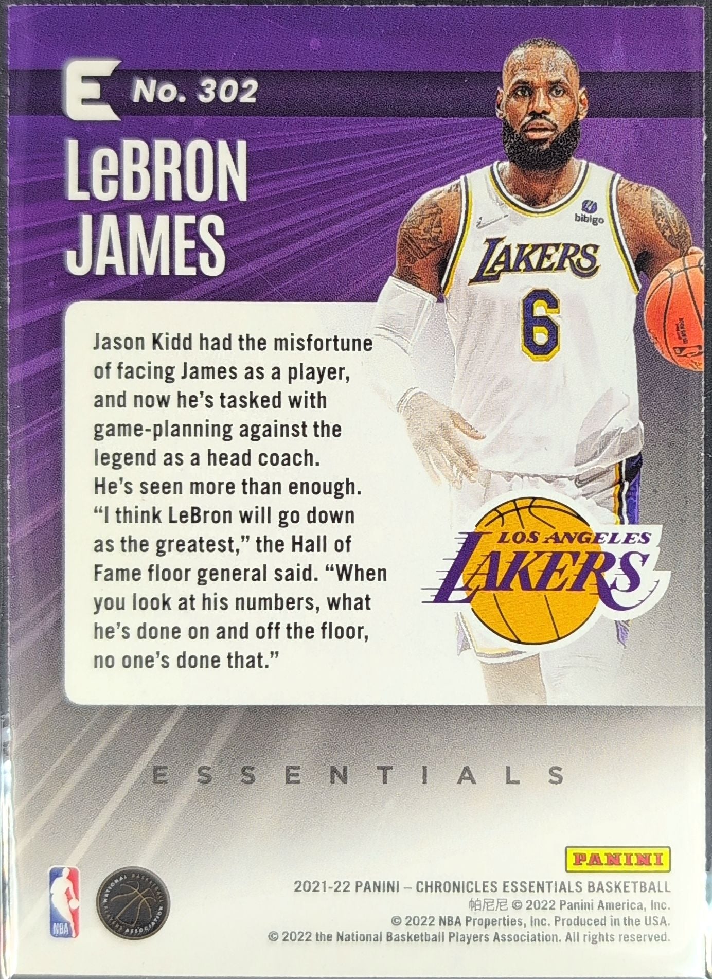 2021-22 Panini Chronicles LeBron James #302 Bronze Los Angeles Lakers back