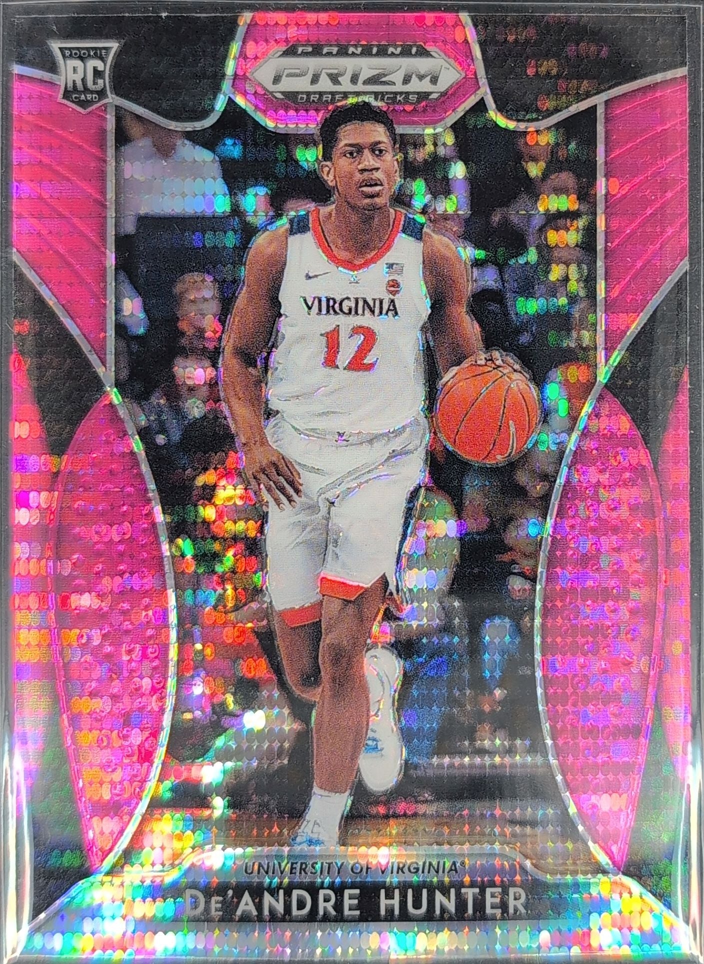 2019 Panini Prizm Draft Picks De'Andre Hunter #67 Prizms Pink Pulsar RC Virginia Cavaliers front