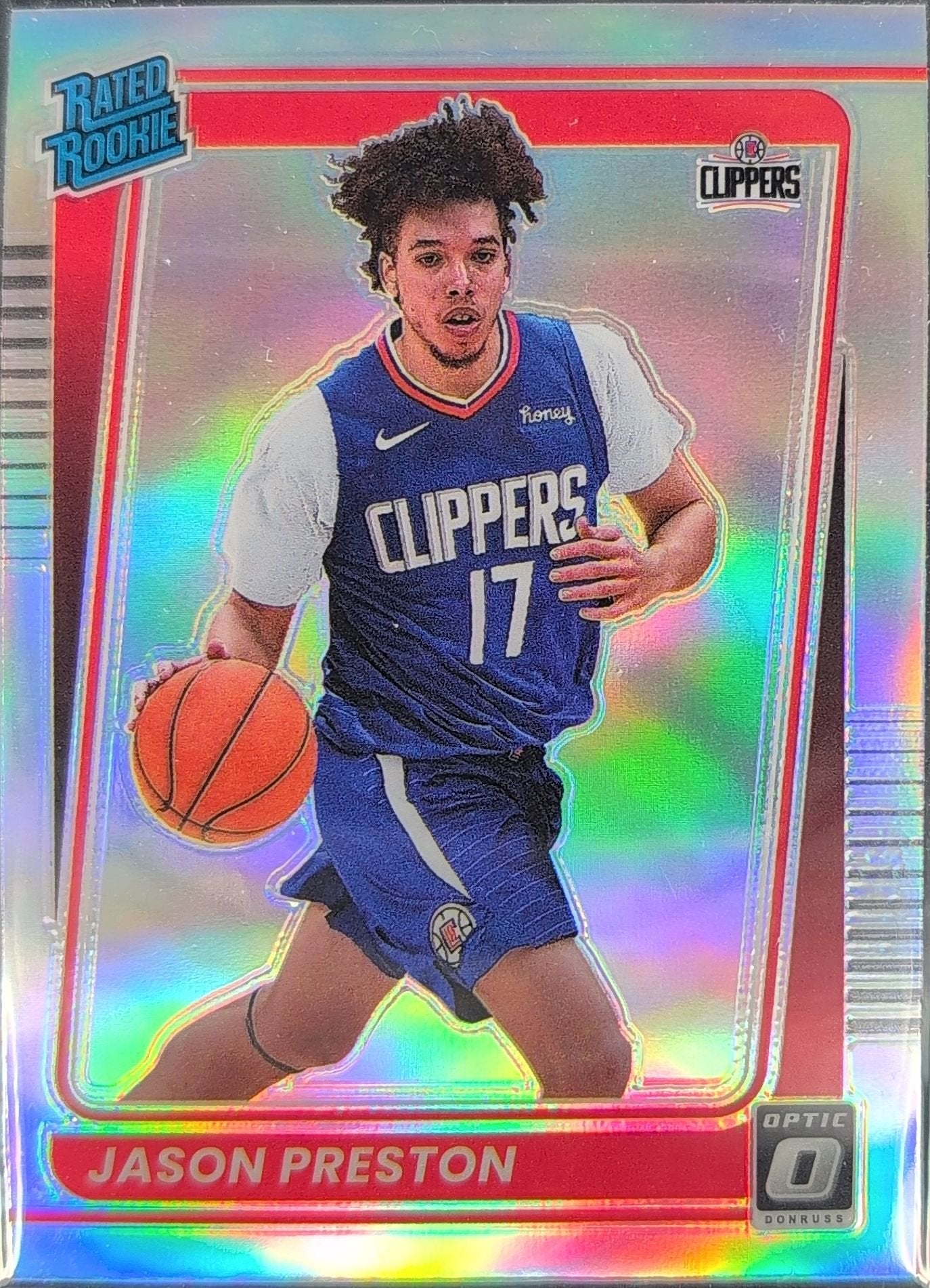 Jason Preston 2021-22 Donruss Optic #160 Rated Rookies Signatures Holo Rookie RC Los Angeles Clippers - front image