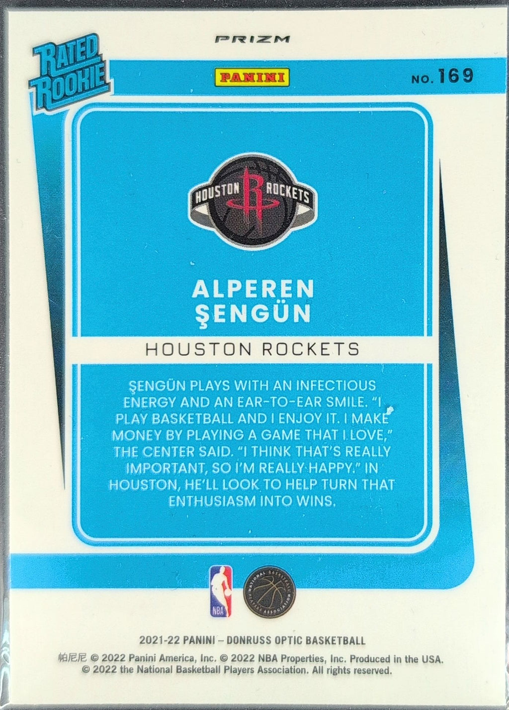 2021-22 Donruss Optic Alperen Sengun #169 Purple RC Houston Rockets back