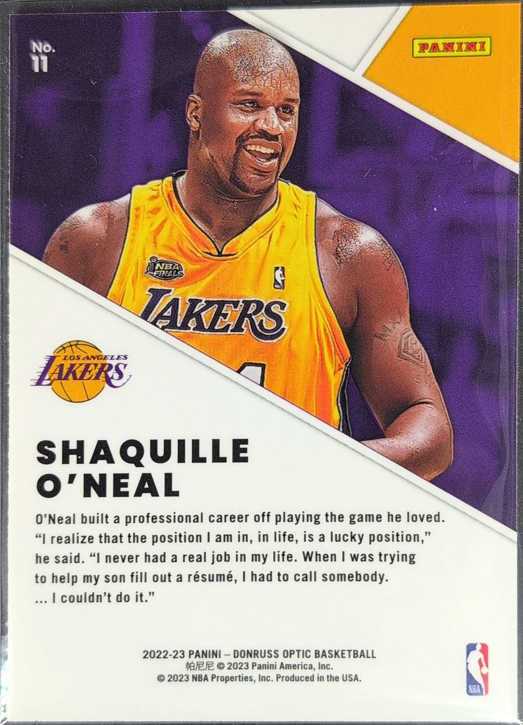 Shaquille O'Neal 2022-23 Donruss Optic #11 Winner Stays Los Angeles Lakers - back image