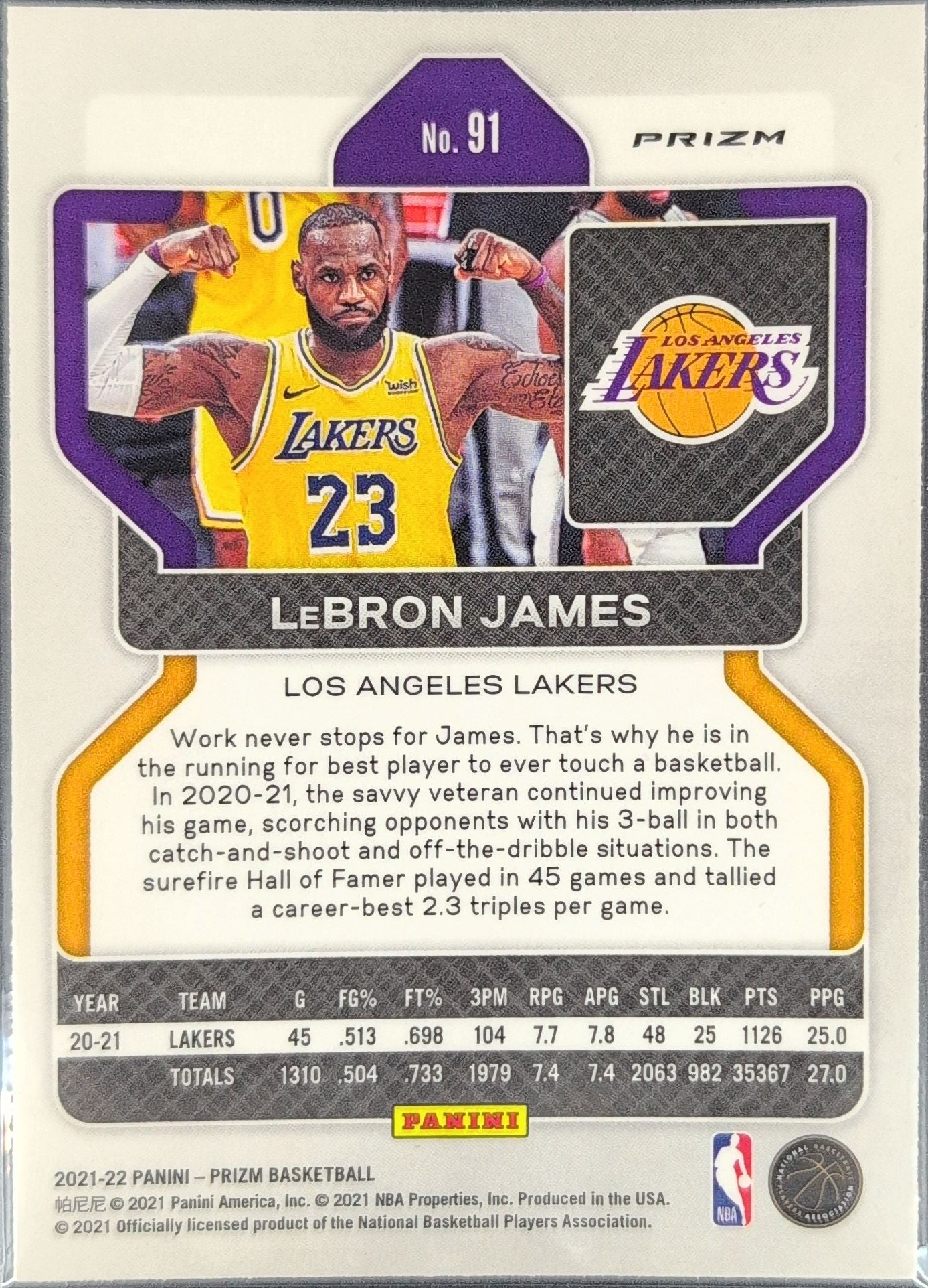 2021-22 Panini Prizm LeBron James #91 Silver Los Angeles Lakers back