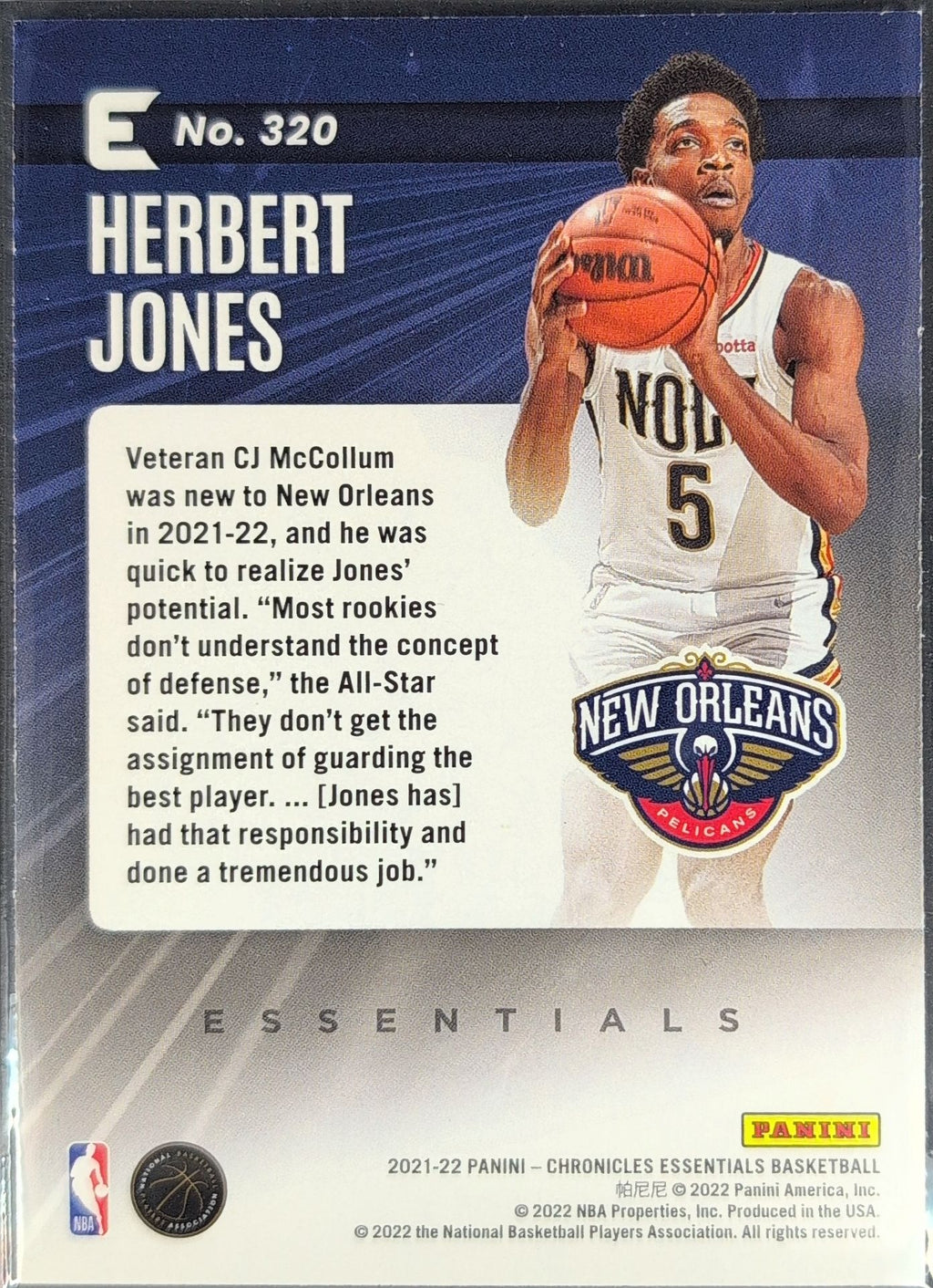 2021-22 Panini Chronicles Herbert Jones #320 Silver New Orleans Pelicans back