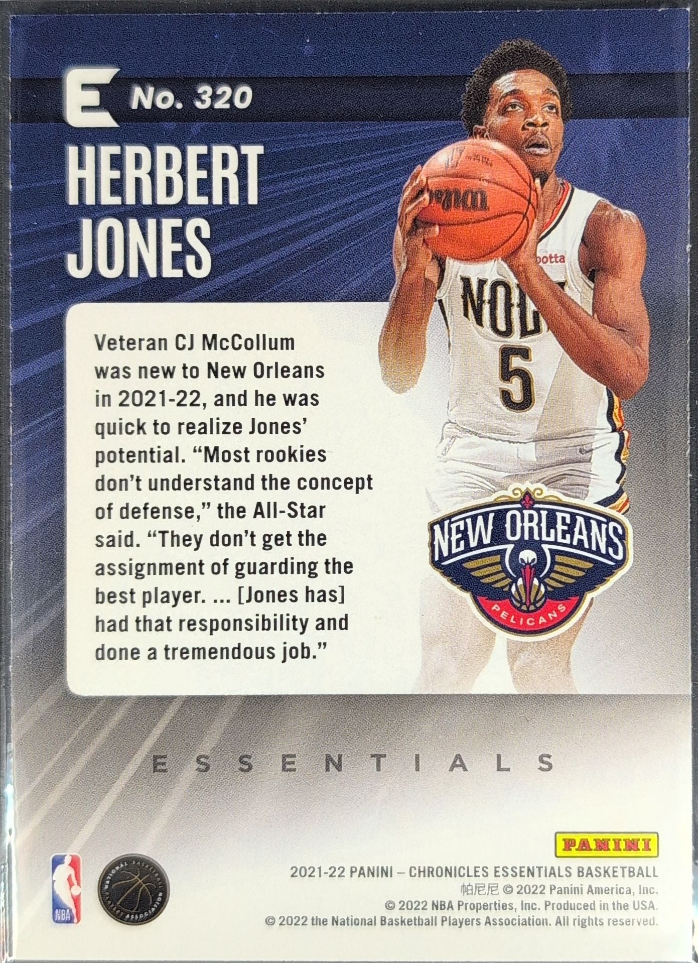 2021-22 Panini Chronicles Herbert Jones #320 Silver New Orleans Pelicans back